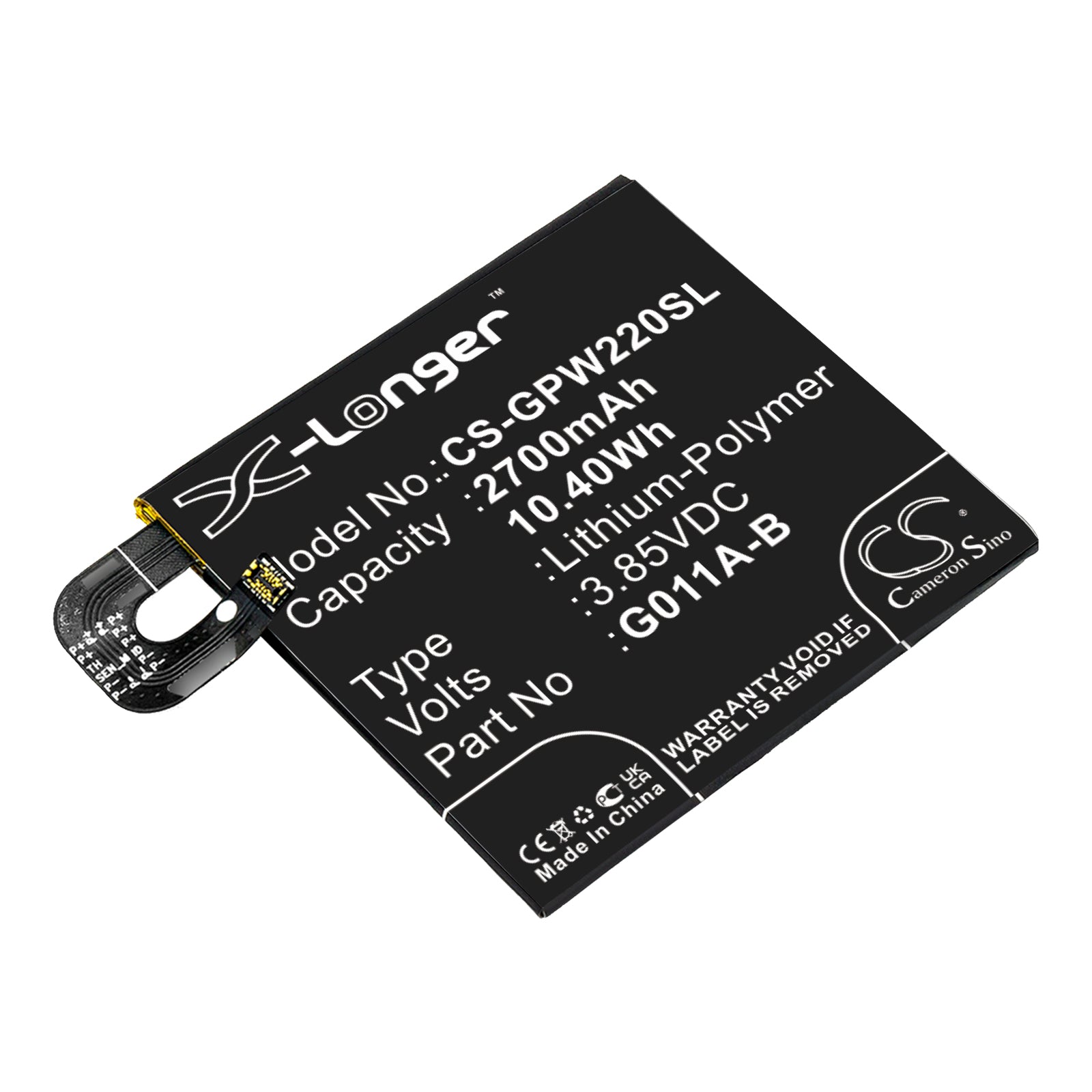 3.85V 2700mAh/10.40Wh Li-Polymer Mobile/SmartPhone Battery for Google