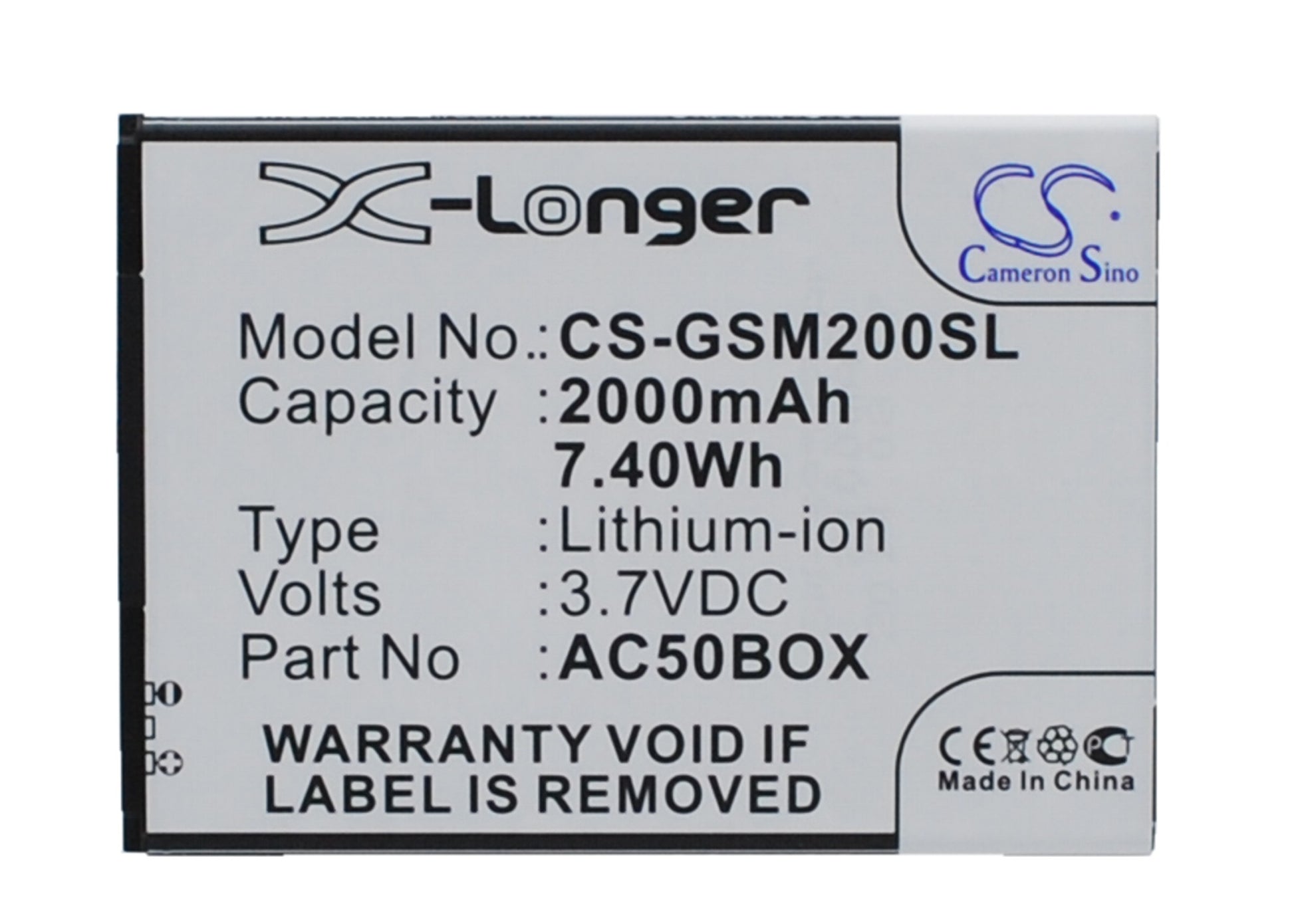 3.7V 2000mAh/7.40Wh Li-ion Mobile/SmartPhone Battery for ArcMoile