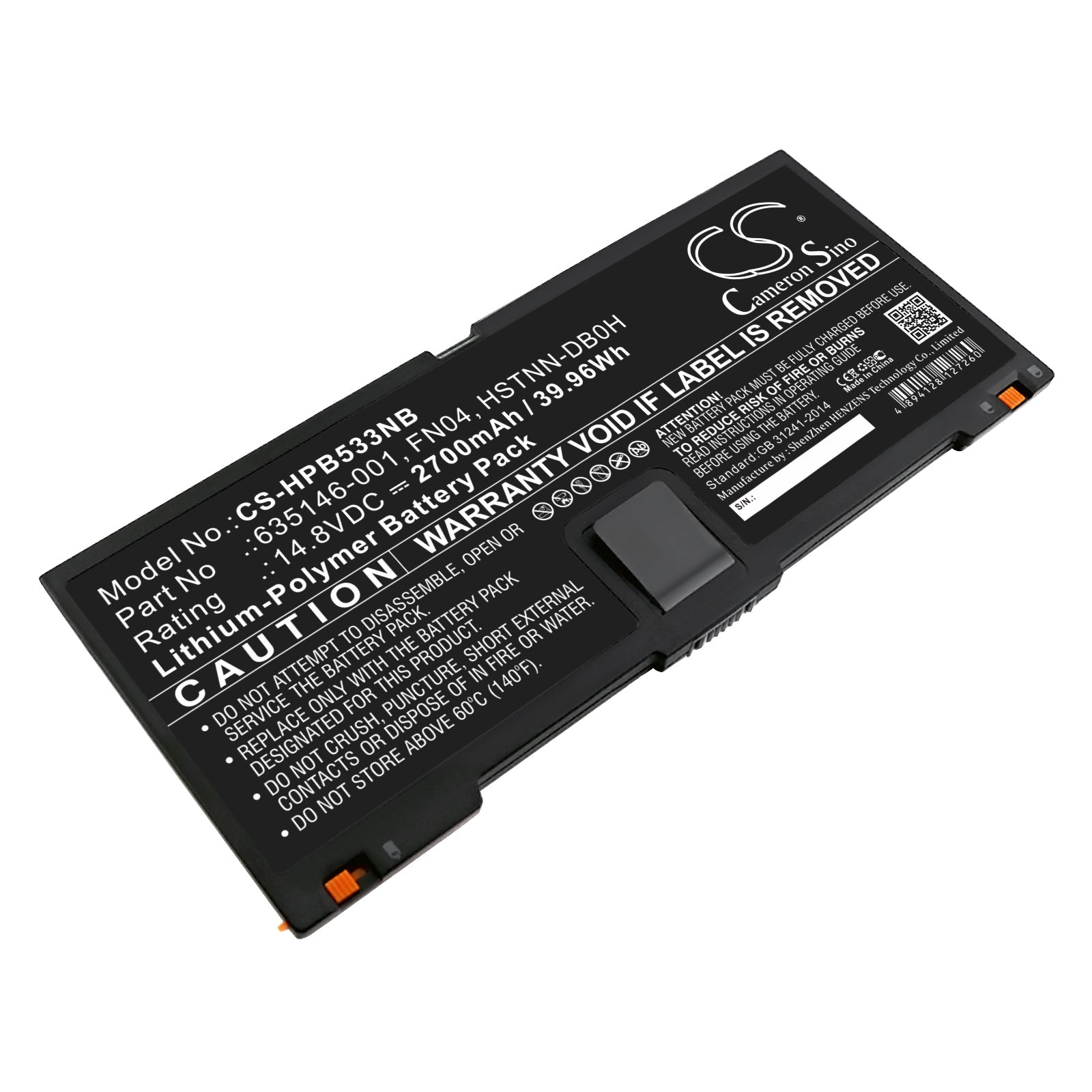14.8V 2700mAh/39.96Wh Li-Polymer Notebook/Laptop Battery for HP