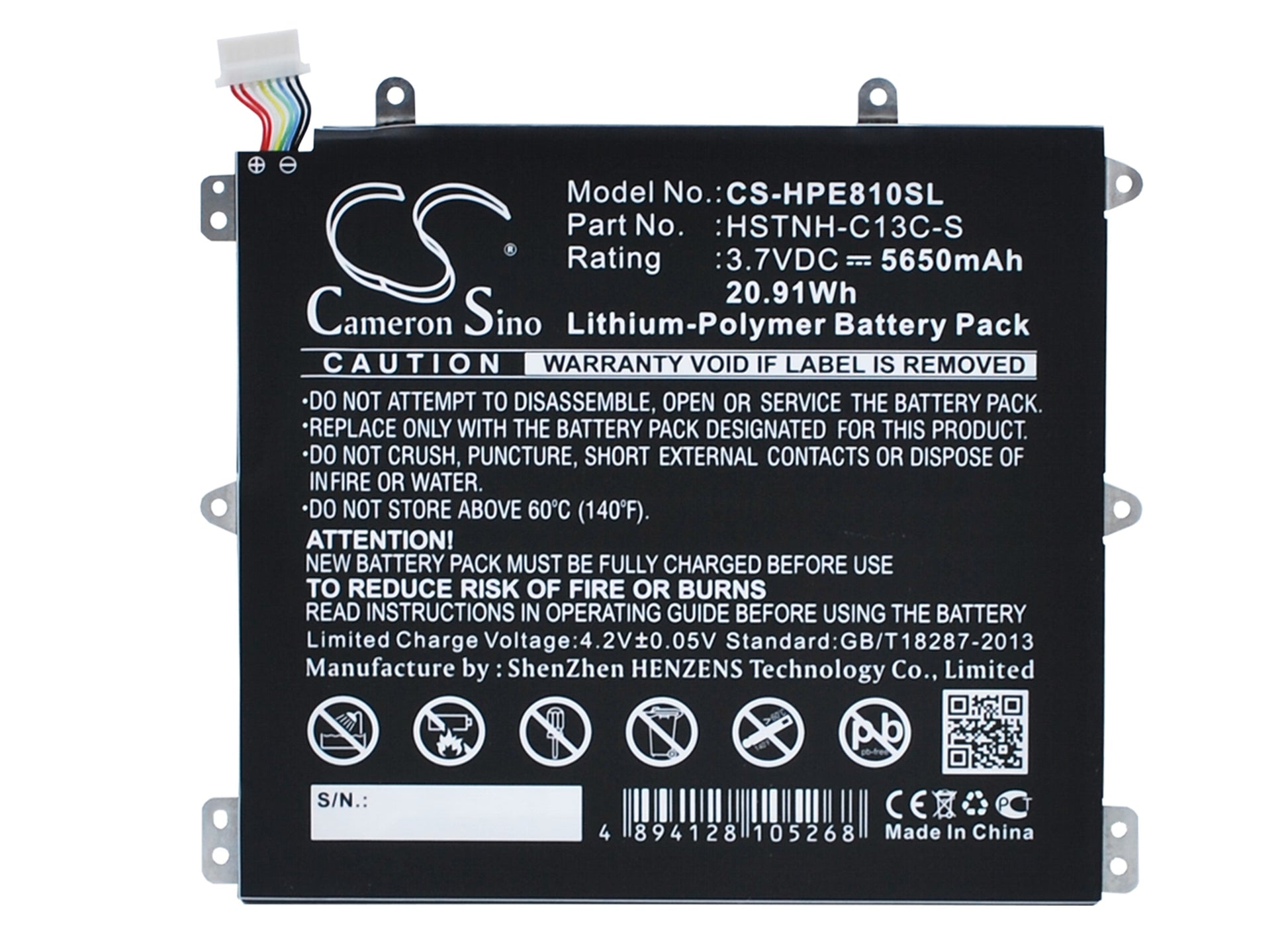 3.7V 5650mAh/20.91Wh Li-Polymer Tablet Battery for HP
