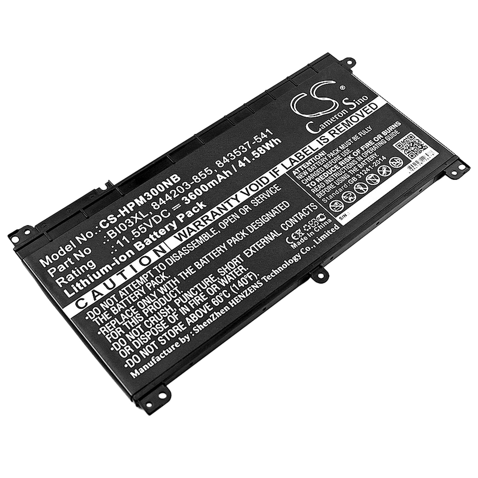 11.55V 3600mAh/41.58Wh Li-ion Notebook/Laptop Battery for HP