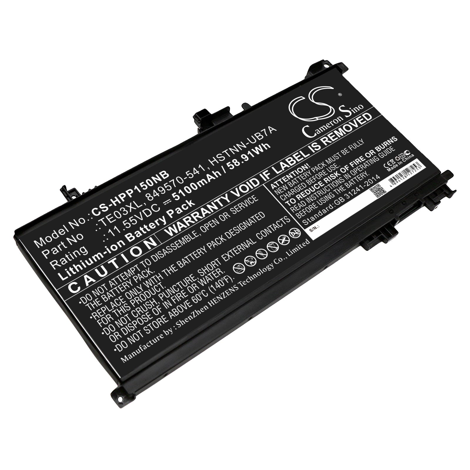 11.55V 5100mAh/58.91Wh Li-ion Notebook/Laptop Battery for HP