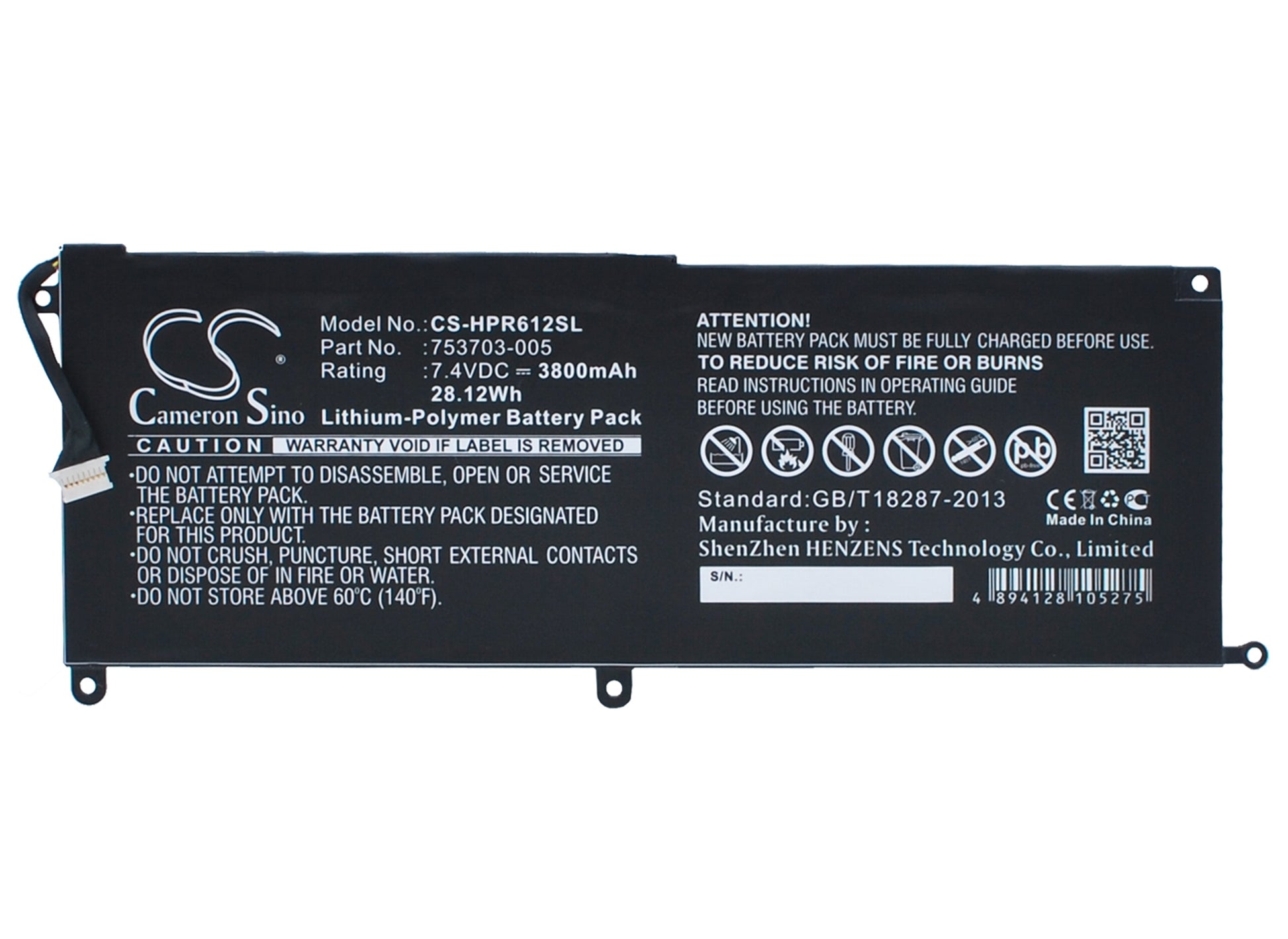 7.4V 3800mAh/28.12Wh Li-Polymer Tablet Battery for HP