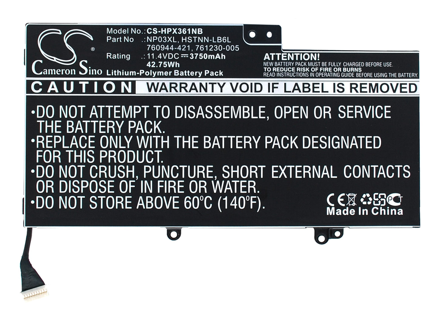 11.4V 3750mAh/42.75Wh Li-Polymer Notebook/Laptop Battery for HP