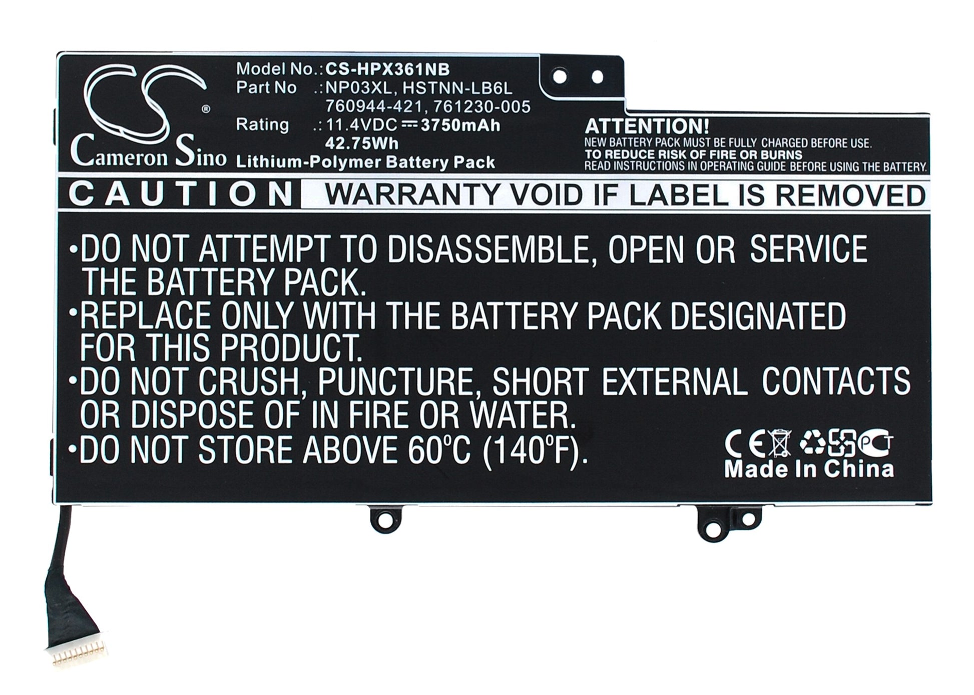 11.4V 3750mAh/42.75Wh Li-Polymer Notebook/Laptop Battery for HP