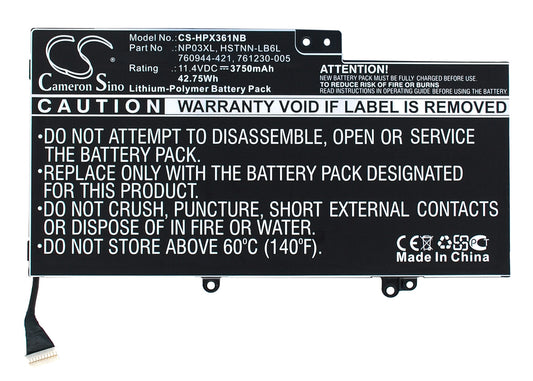 11.4V 3750mAh/42.75Wh Li-Polymer Notebook/Laptop Battery for HP