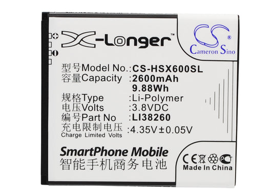 3.8V 2600mAh/9.88Wh Li-ion Mobile/SmartPhone Battery for Hisense