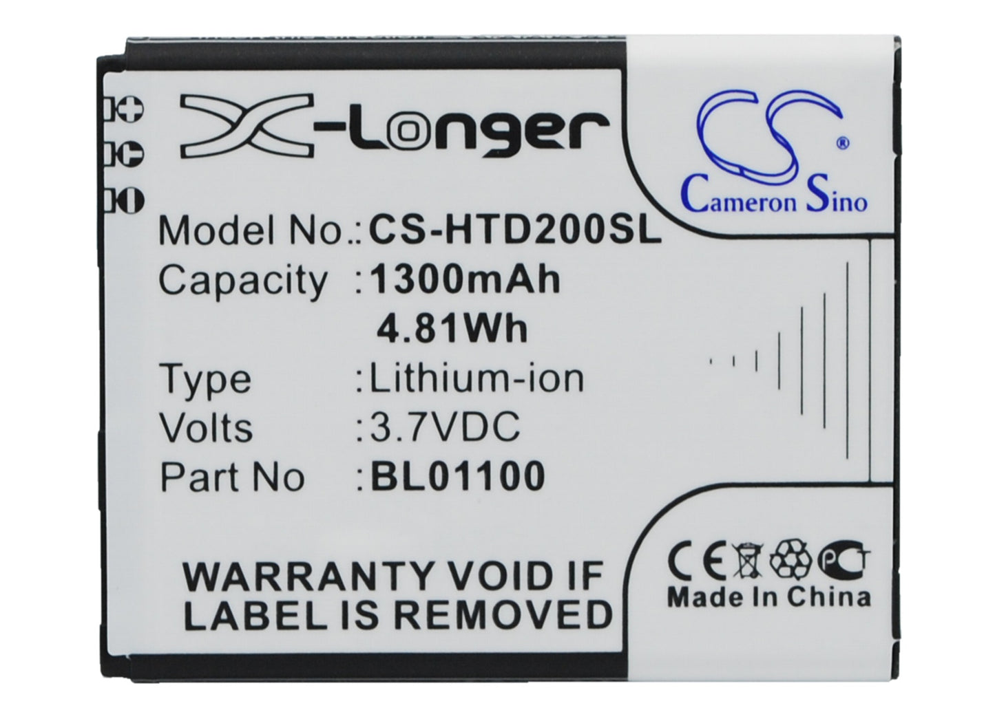 3.7V 1300mAh/4.81Wh Li-ion Mobile/SmartPhone Battery for HTC