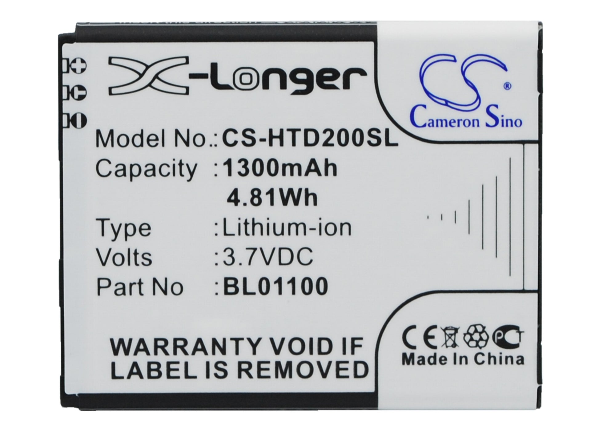 3.7V 1300mAh/4.81Wh Li-ion Mobile/SmartPhone Battery for HTC