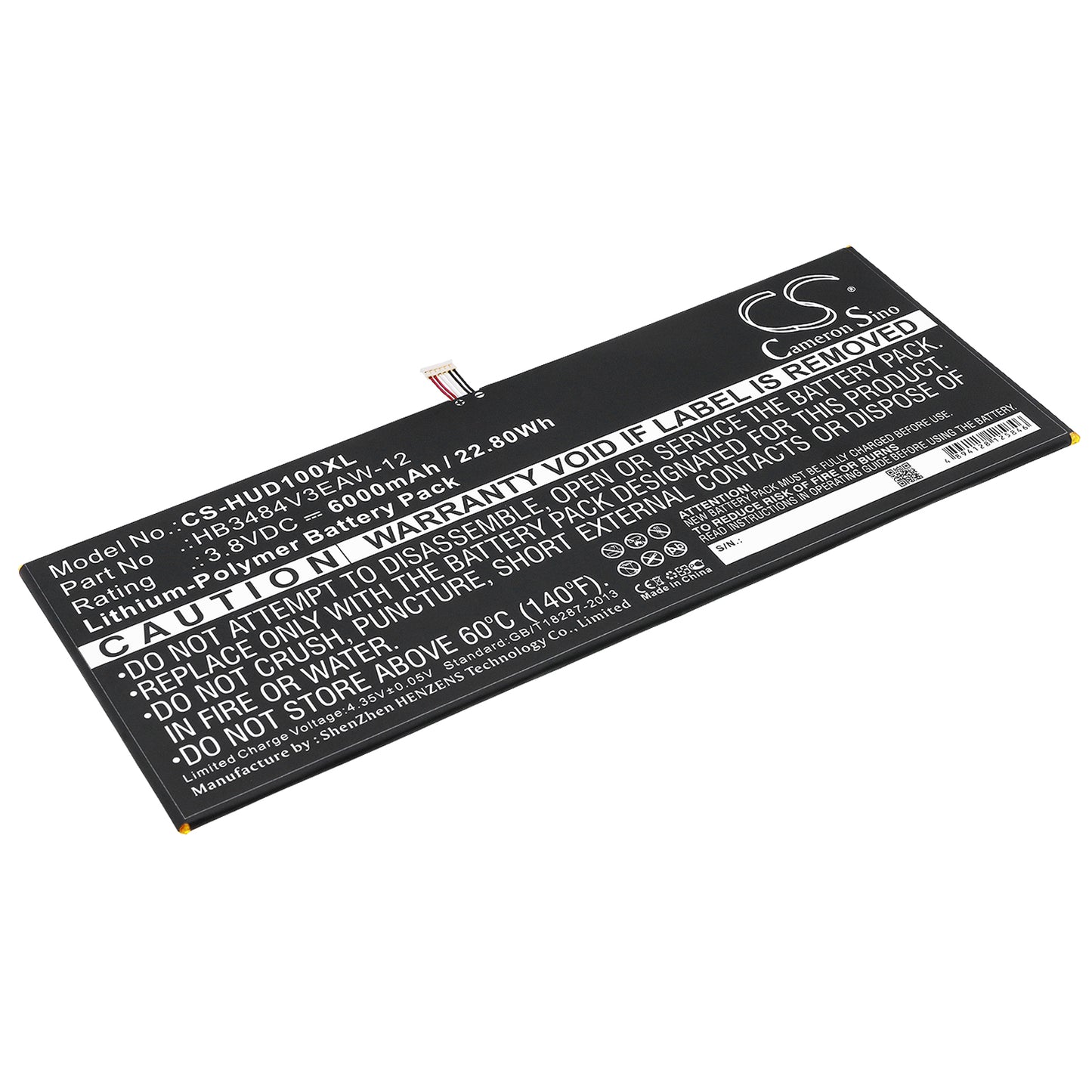 3.8V 6000mAh/22.80Wh Li-Polymer Tablet Battery for Huawei