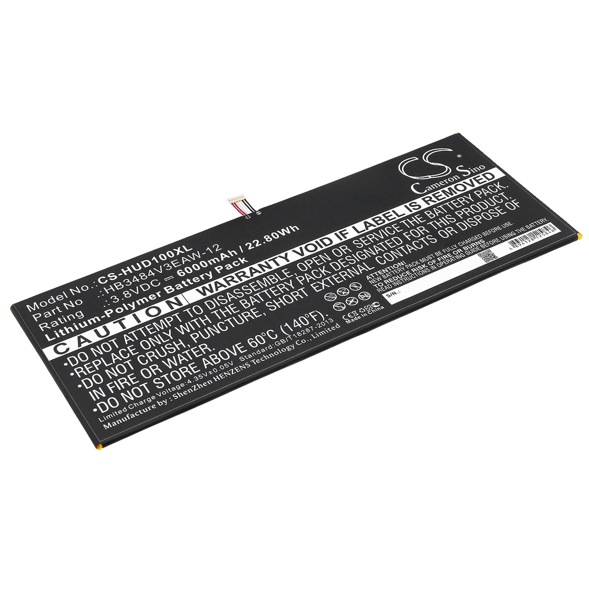 3.8V 6000mAh/22.80Wh Li-Polymer Tablet Battery for Huawei