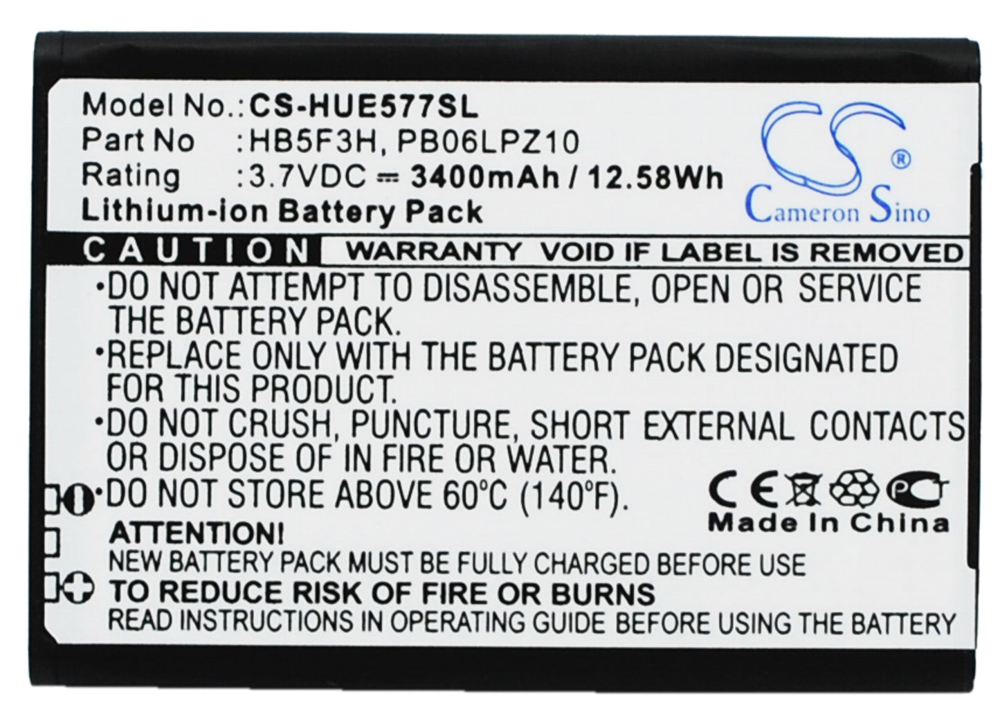 3.7V 3400mAh/12.58Wh Li-ion Hotspot Battery for Huawei