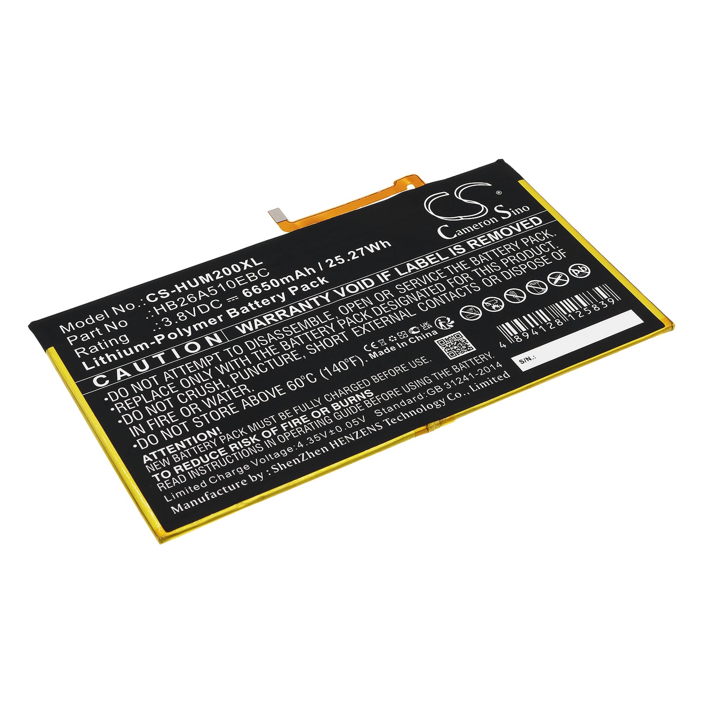 3.8V 6650mAh/25.27Wh Li-Polymer Tablet Battery for Huawei