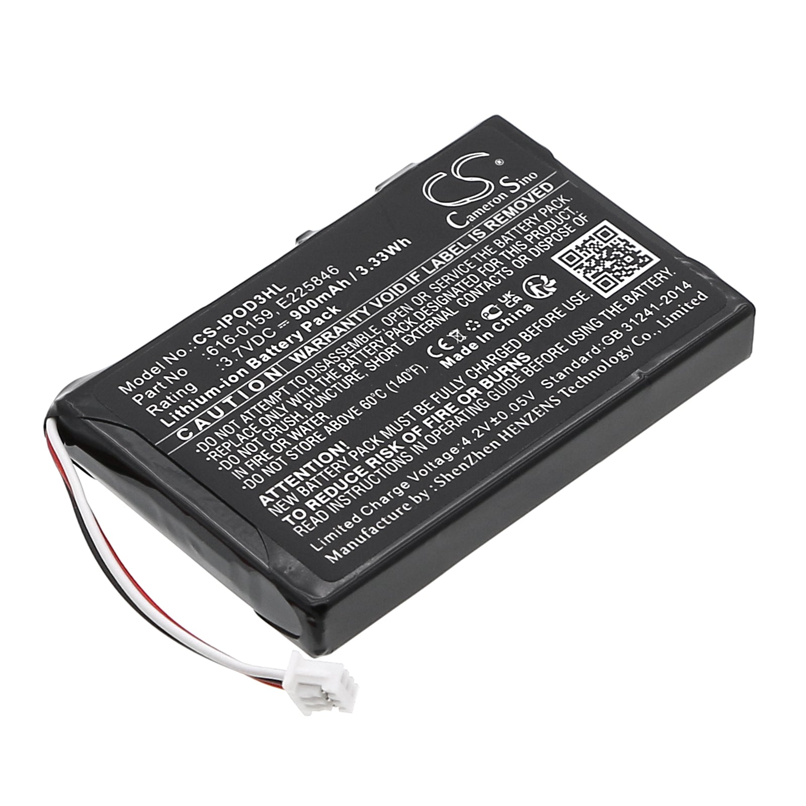 3.7V 900mAh/3.33Wh Li-ion MP3/MP4/PMP Battery for Apple