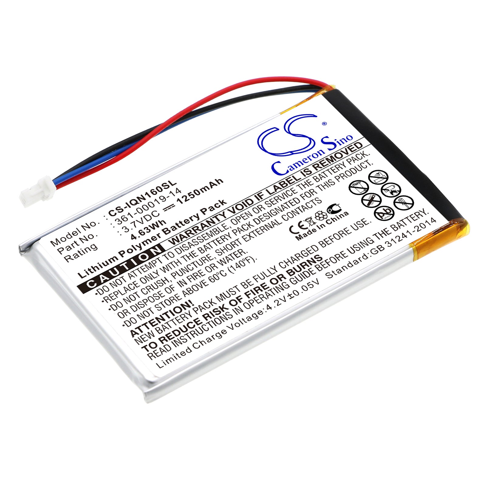 3.7V 1250mAh/4.63Wh Li-Polymer GPS/Navigator Battery for Garmin