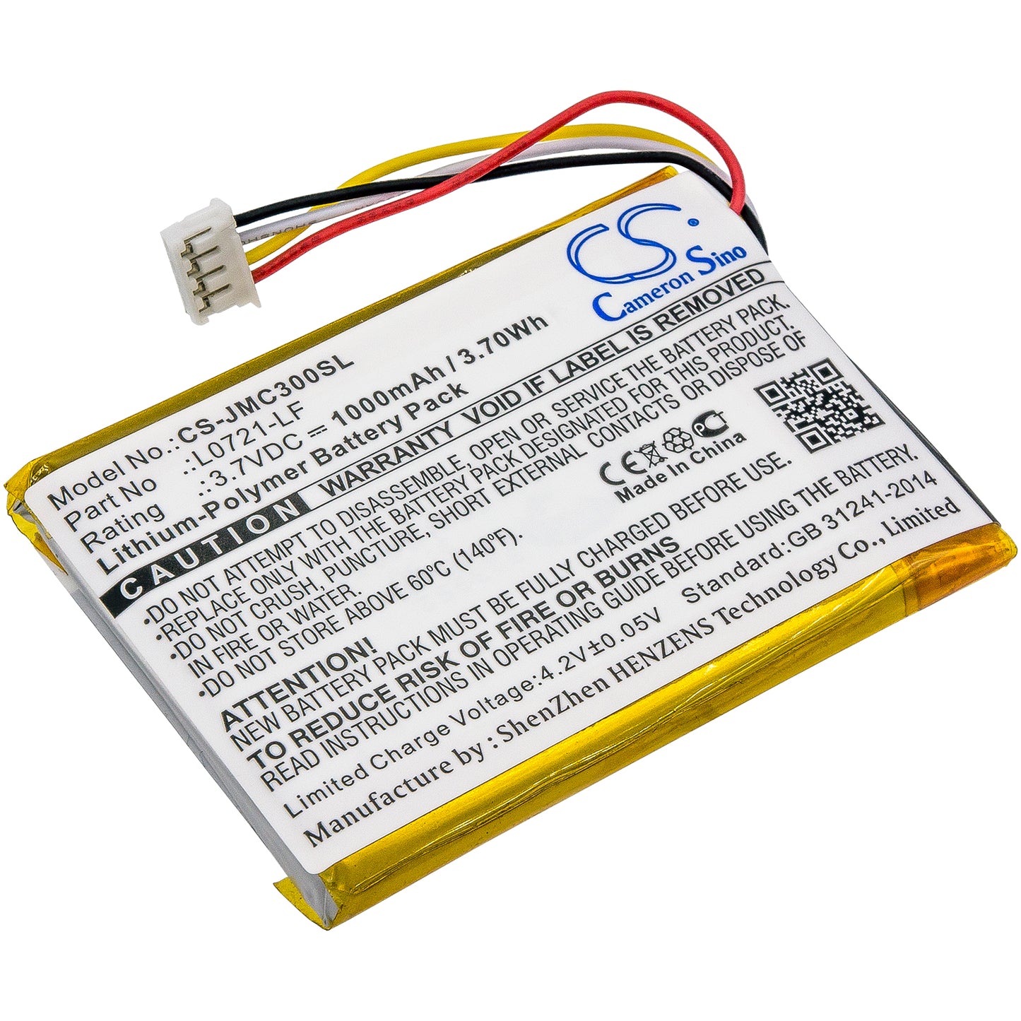 3.7V 1000mAh/3.70Wh Li-Polymer Speaker Battery for JBL