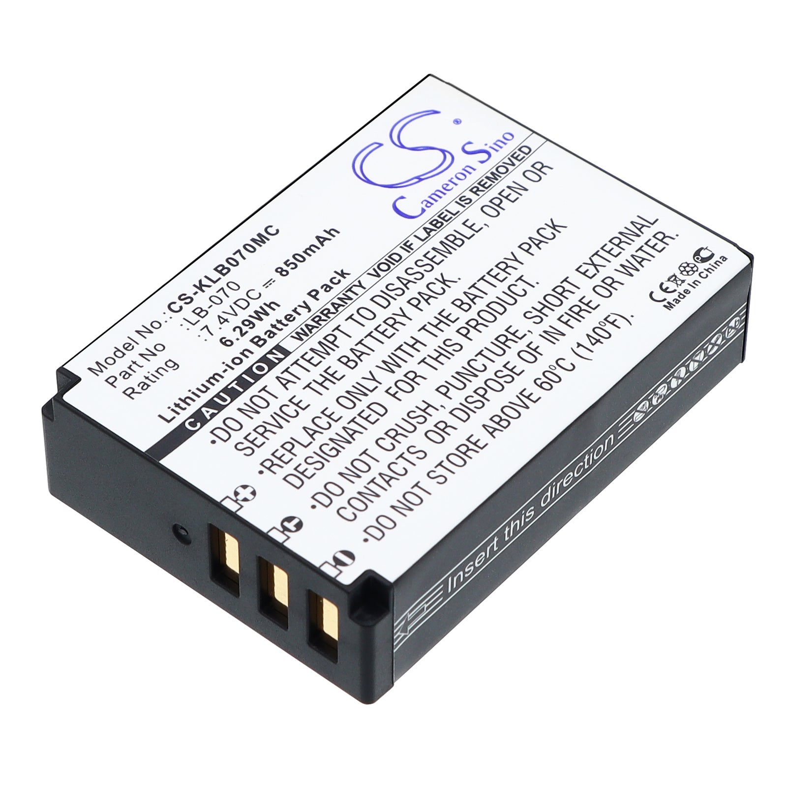 7.4V 850mAh/6.29Wh Li-ion Camera Battery for Kodak