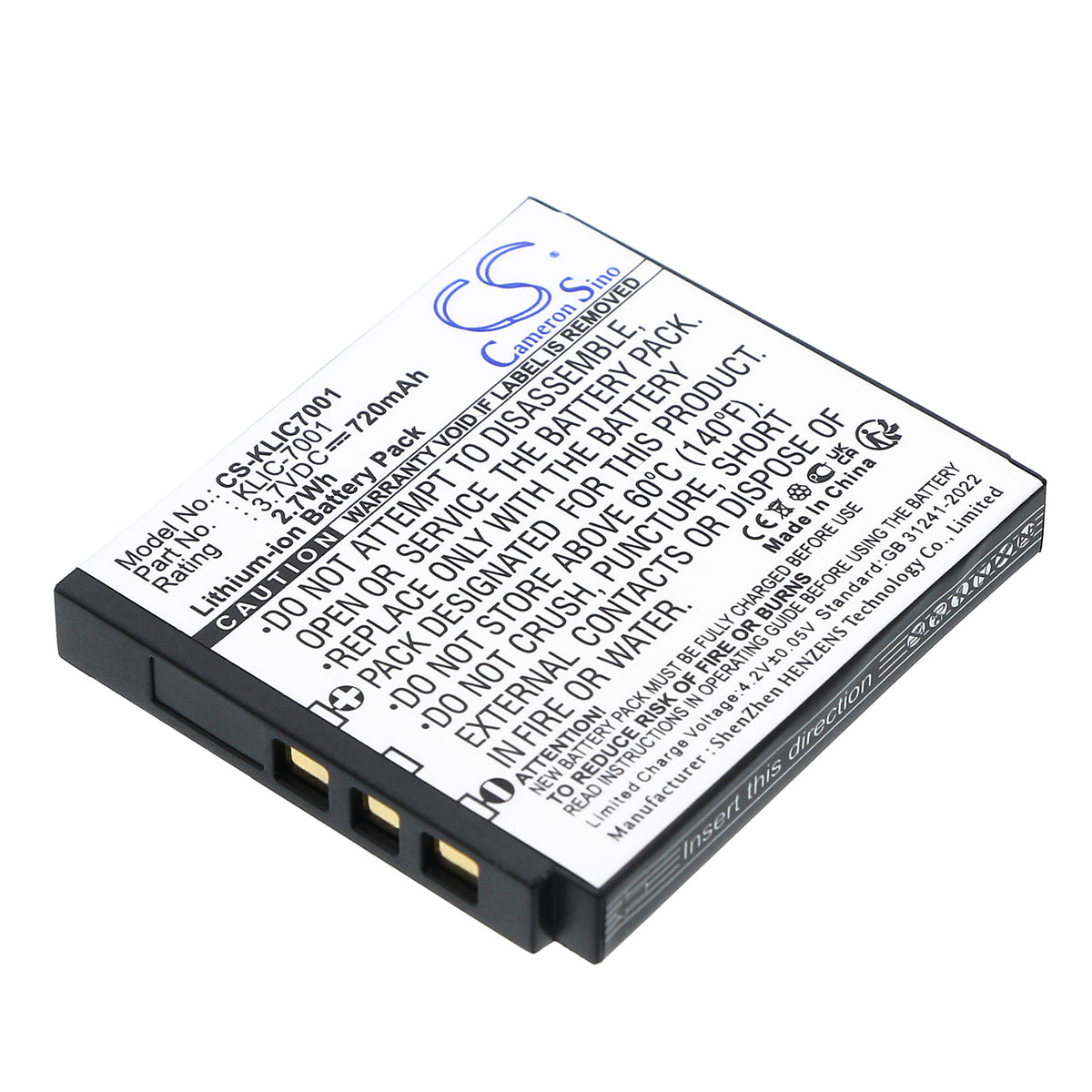 3.7V 720mAh/2.7Wh Li-ion Camera Battery for Polaroid