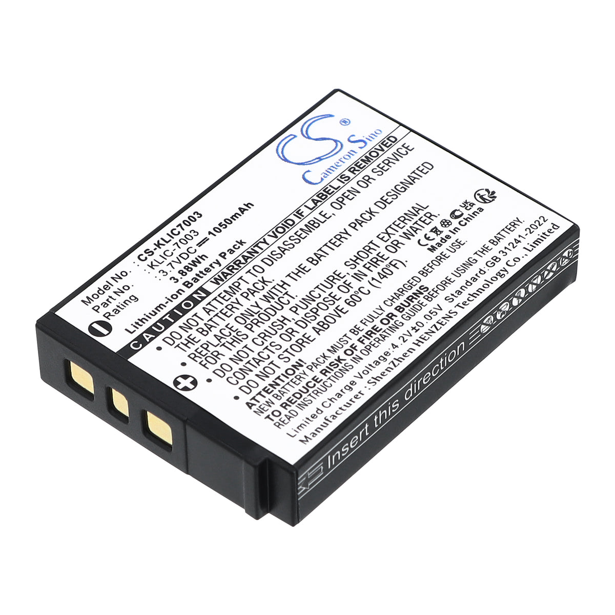 CS-KLIC7006 660mAh / 2.44Wh  Suitable for KODAK Easyshare M883 Zoom, Easyshare M873 Zoom,