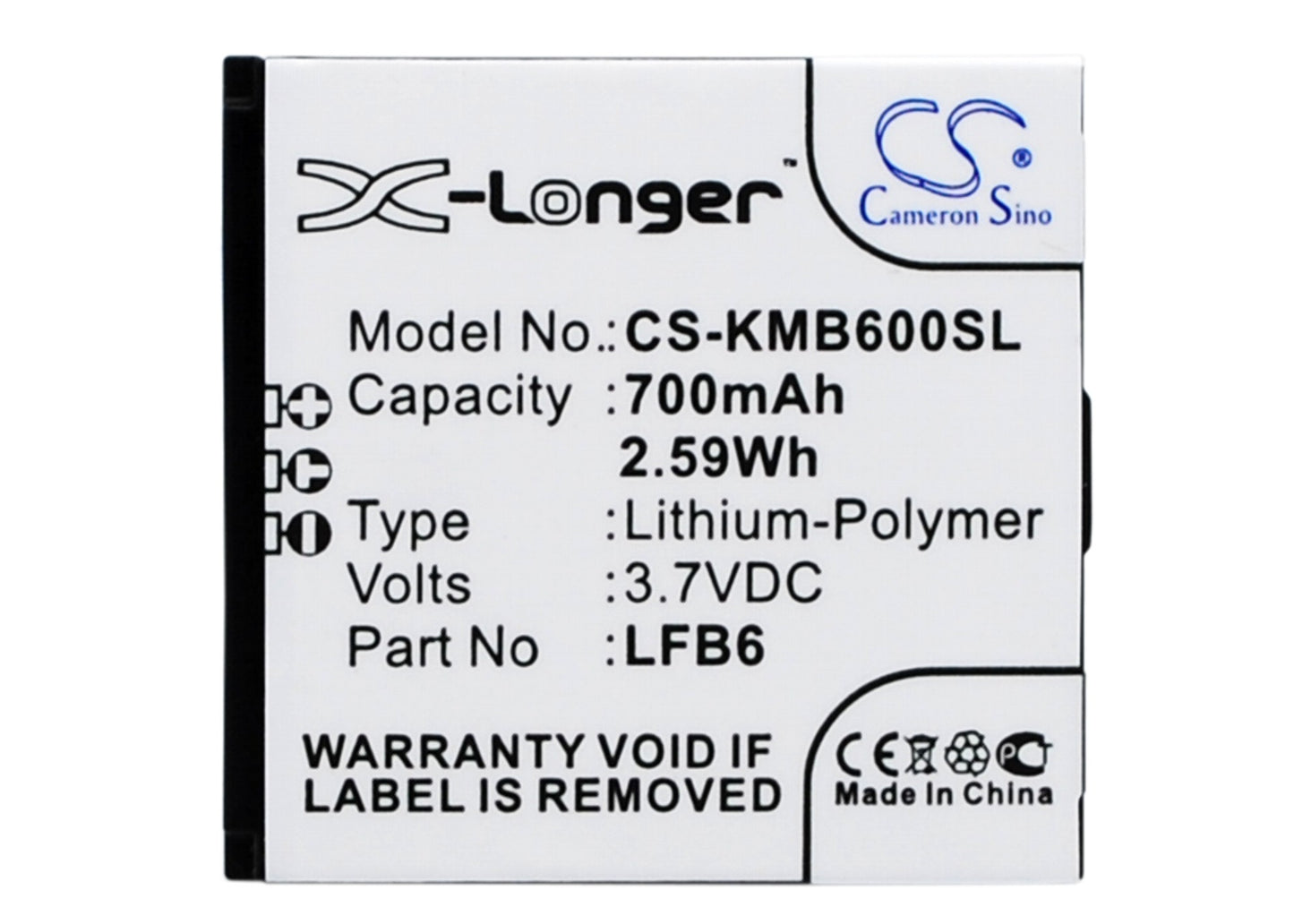 3.7V 700mAh/2.59Wh Li-ion Mobile/SmartPhone Battery for KAZAM