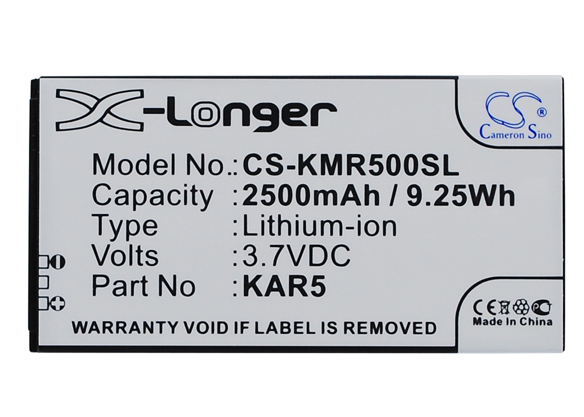 3.7V 2500mAh/9.25Wh Li-ion Mobile/SmartPhone Battery for KAZAM