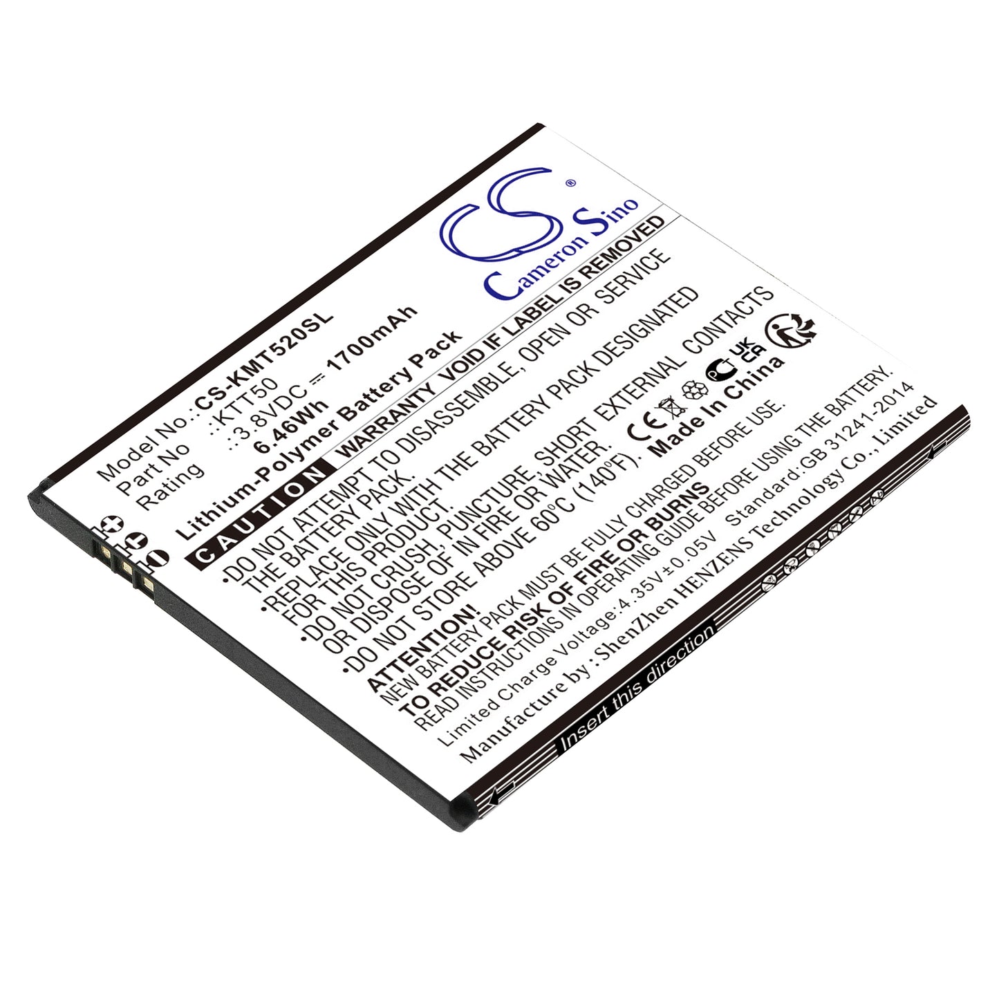 3.8V 2000mAh/7.60Wh Li-Polymer Mobile/SmartPhone Battery for KAZAM