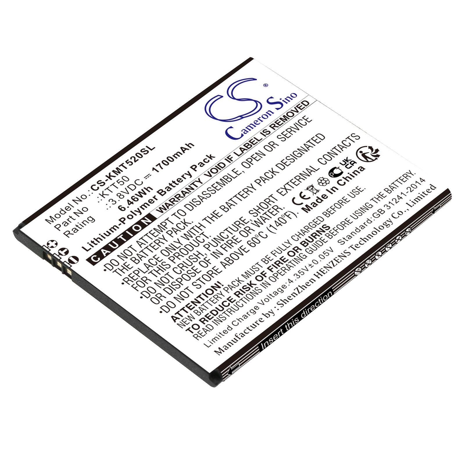 3.8V 2000mAh/7.60Wh Li-Polymer Mobile/SmartPhone Battery for KAZAM