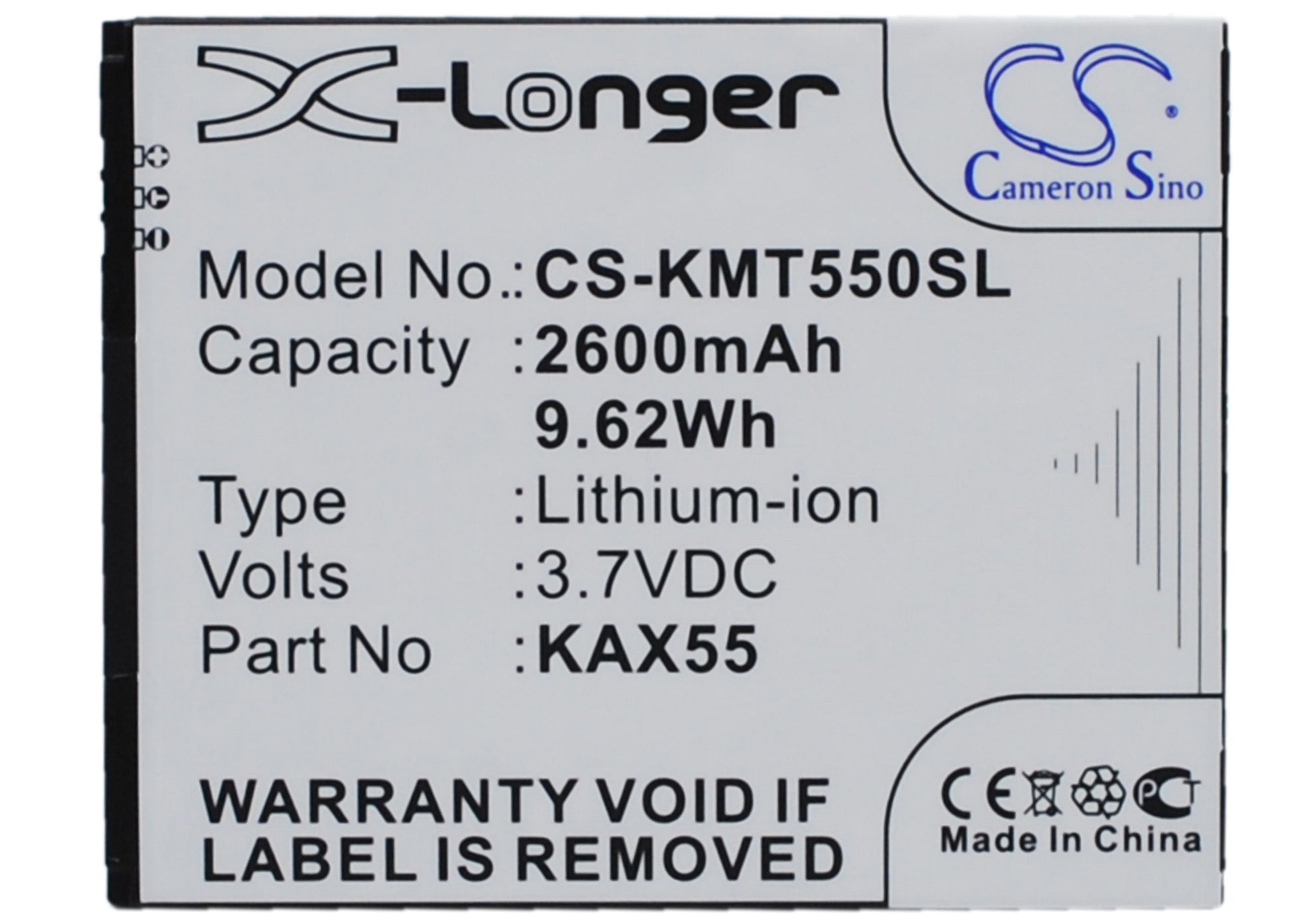 3.7V 2600mAh/9.62Wh Li-ion Mobile/SmartPhone Battery for KAZAM