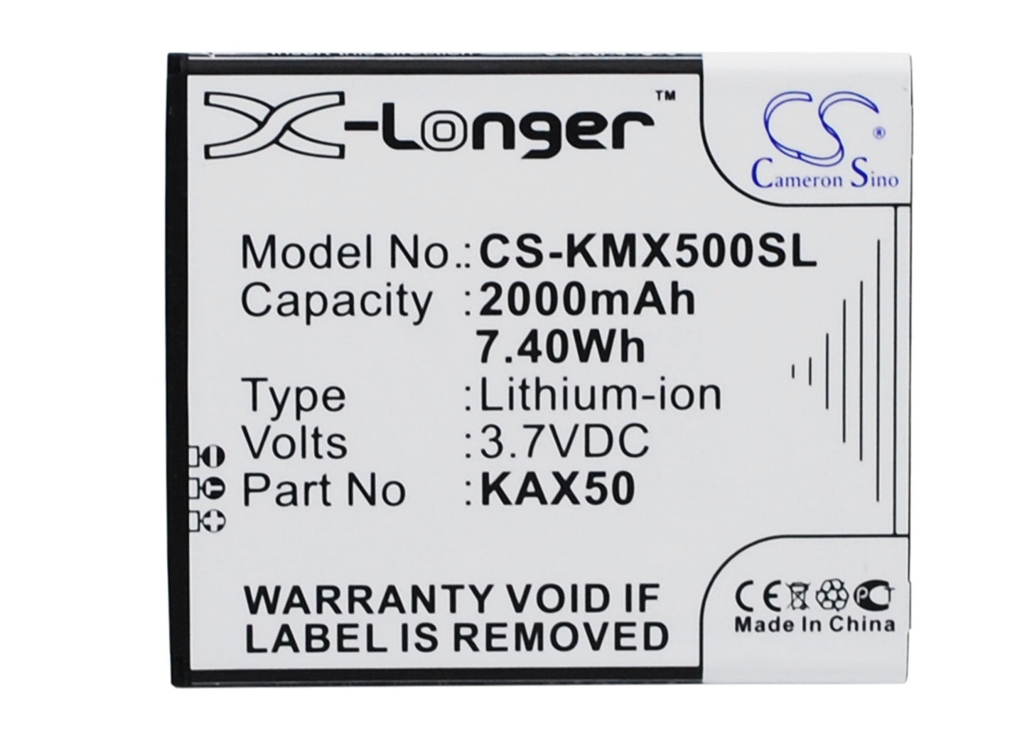 3.7V 2000mAh/7.40Wh Li-ion Mobile/SmartPhone Battery for KAZAM