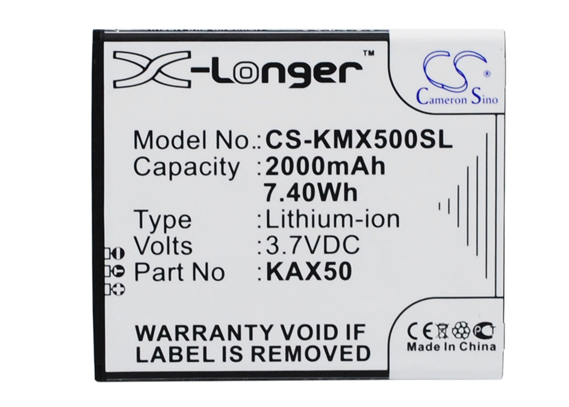 3.7V 2000mAh/7.40Wh Li-ion Mobile/SmartPhone Battery for KAZAM
