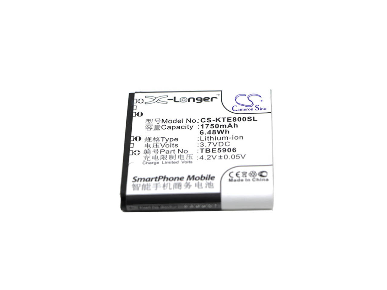 3.7V 1750mAh/6.48Wh Li-ion Mobile/SmartPhone Battery for K-Touch