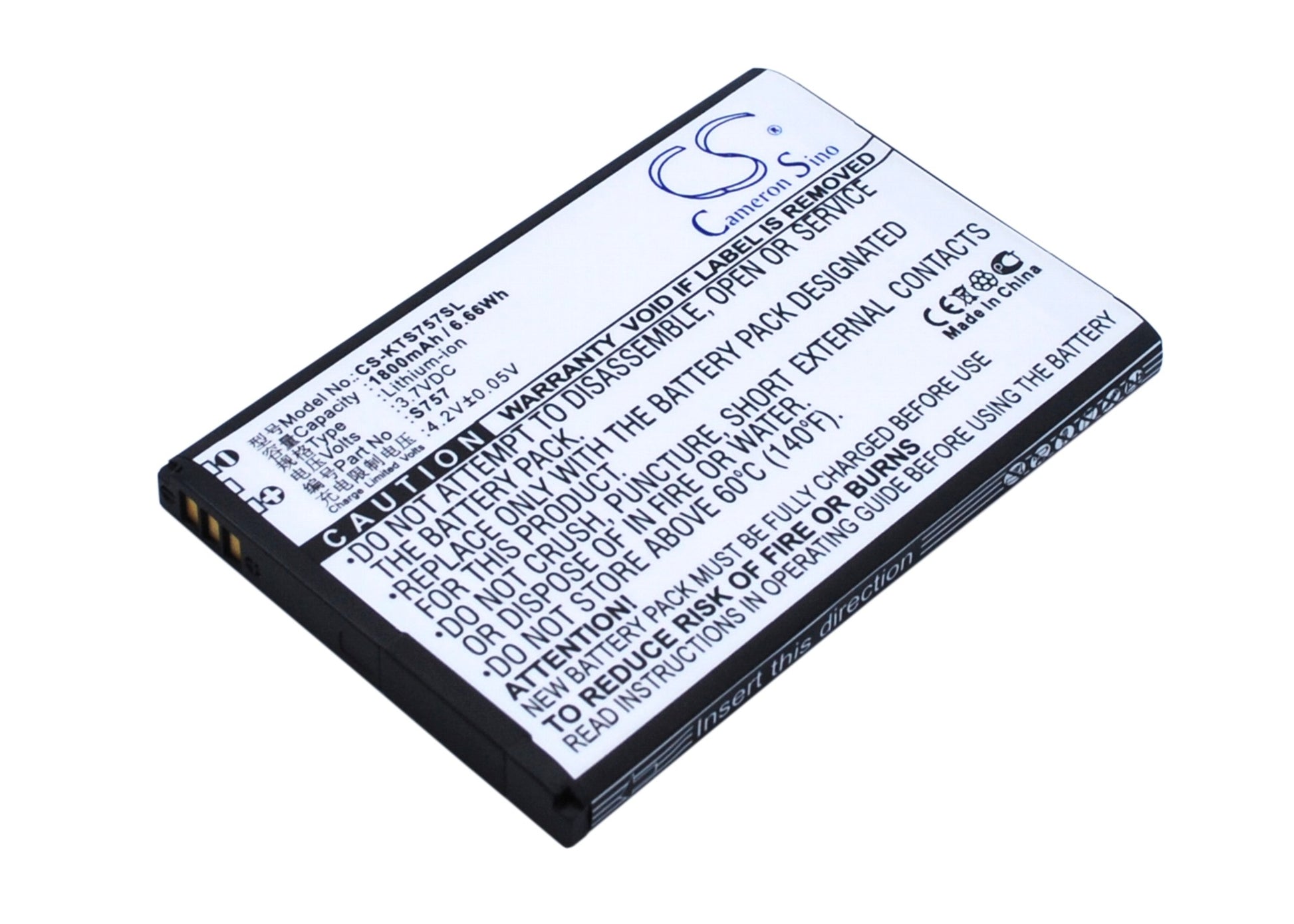 3.7V 1800mAh/6.66Wh Li-ion Mobile/SmartPhone Battery for K-Touch