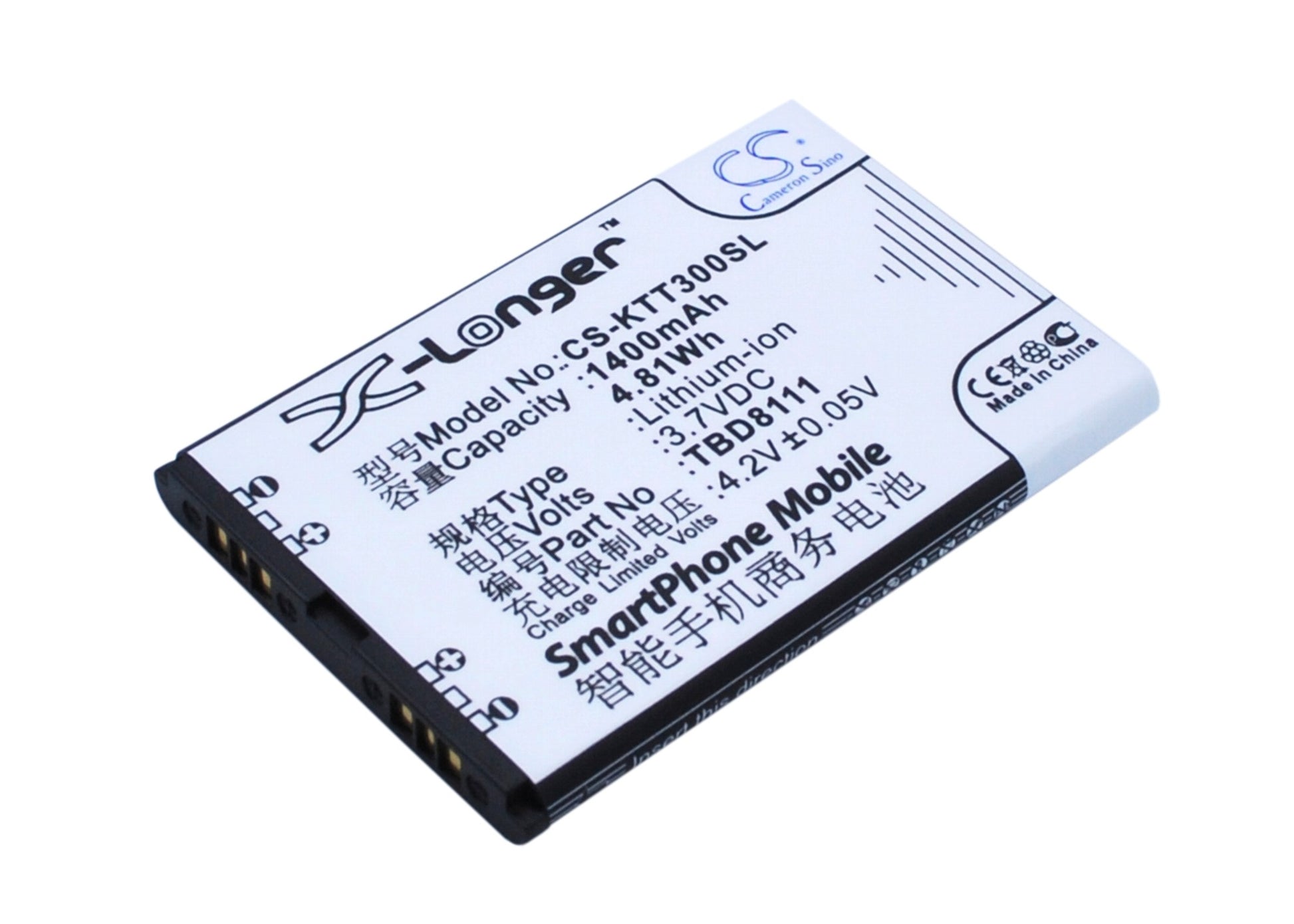3.7V 1400mAh/5.18Wh Li-ion Mobile/SmartPhone Battery for K-Touch