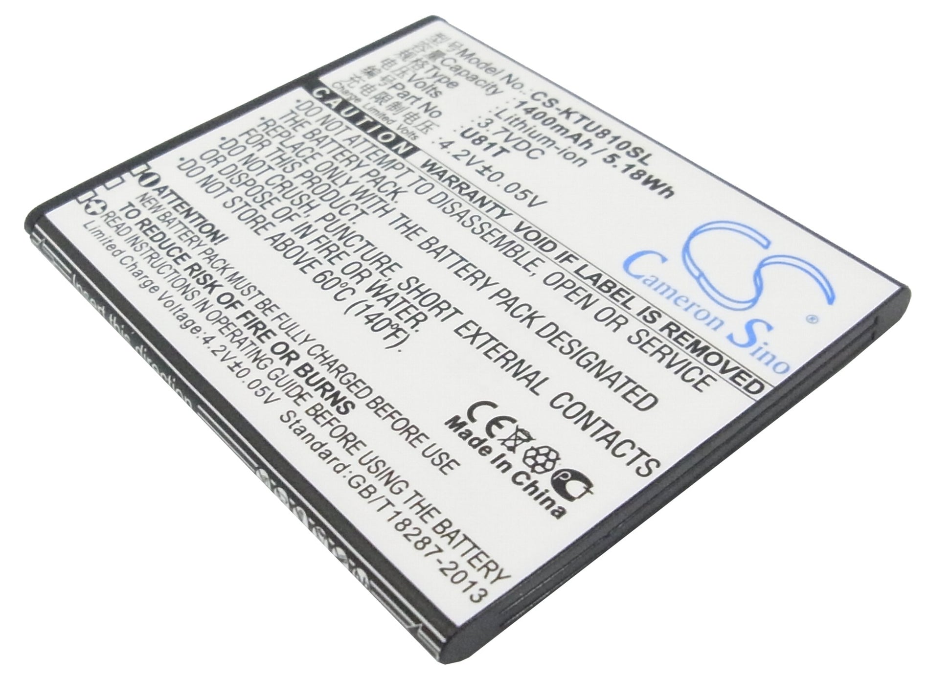 3.7V 1400mAh/5.18Wh Li-ion Mobile/SmartPhone Battery for K-Touch