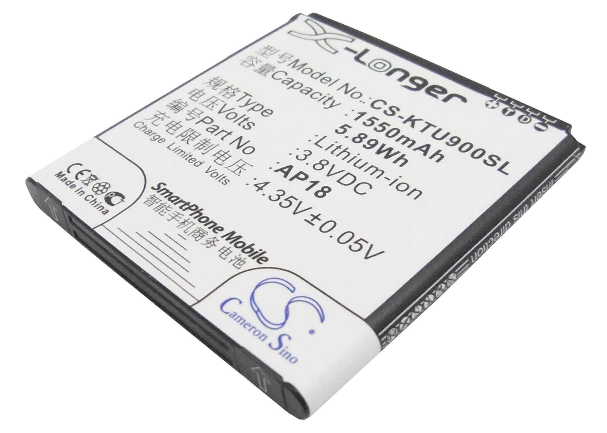 3.8V 1550mAh/5.89Wh Li-ion Mobile/SmartPhone Battery for K-Touch