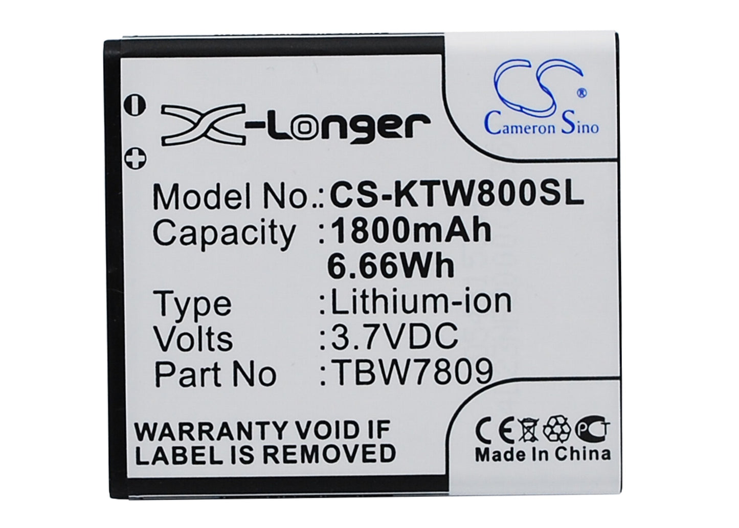 3.7V 1800mAh/6.66Wh Li-ion Mobile/SmartPhone Battery for K-Touch