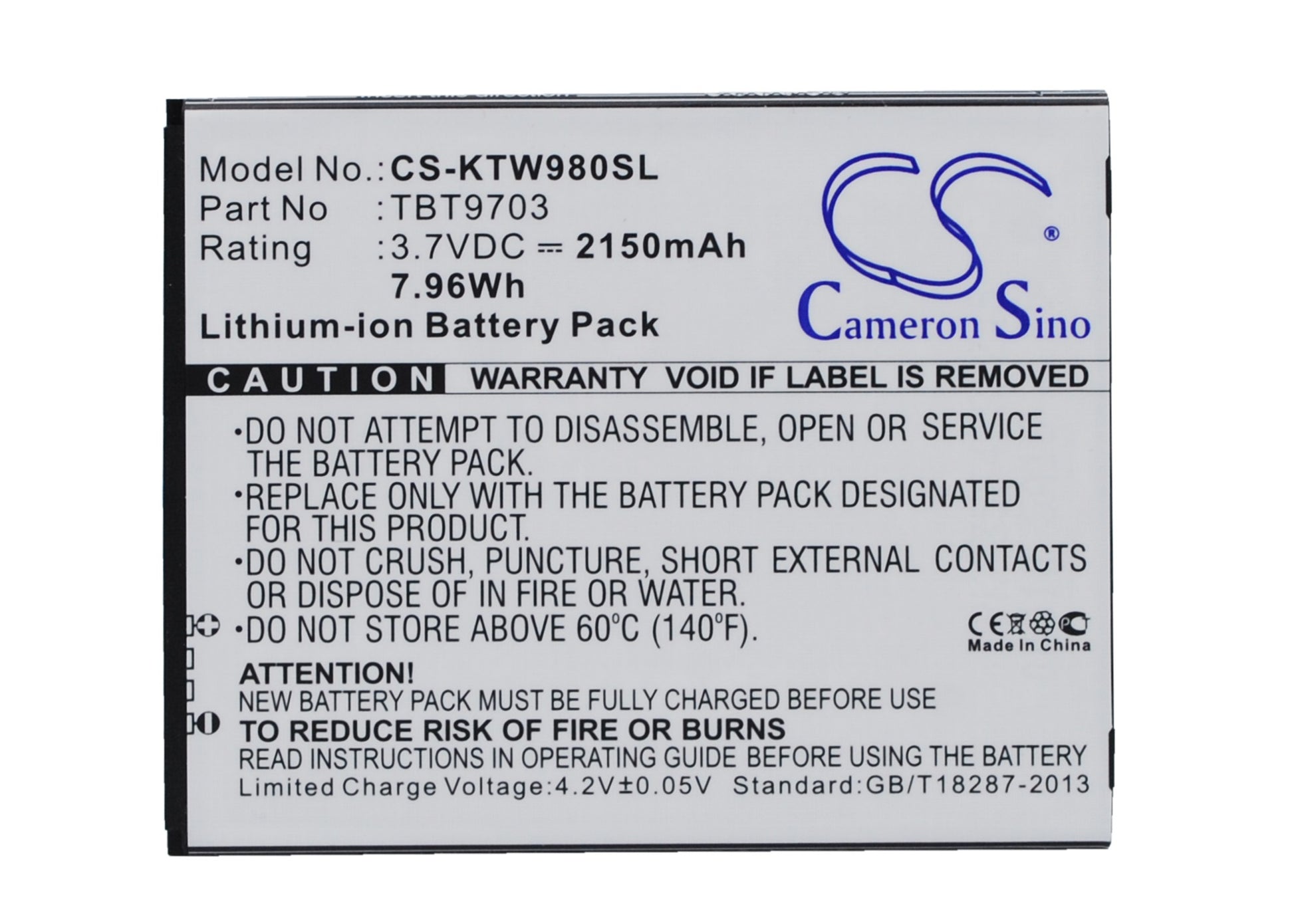 3.7V 2150mAh/7.96Wh Li-ion Mobile/SmartPhone Battery for K-Touch