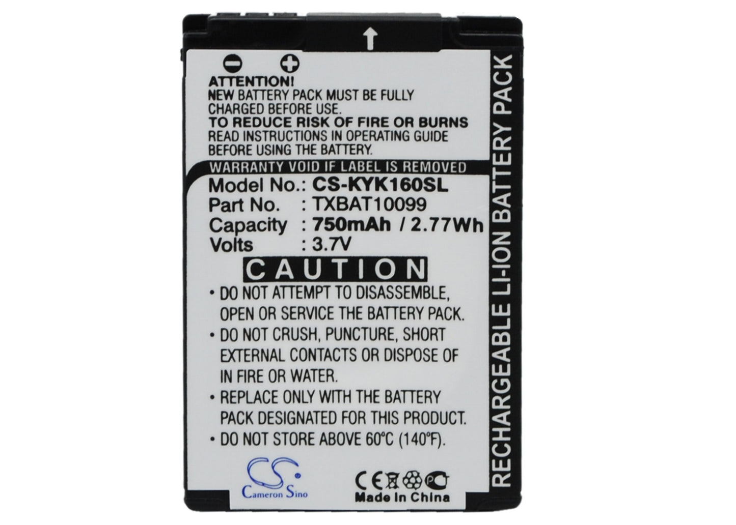 3.7V 750mAh Li-ion Mobile/SmartPhone Battery for Kyocera