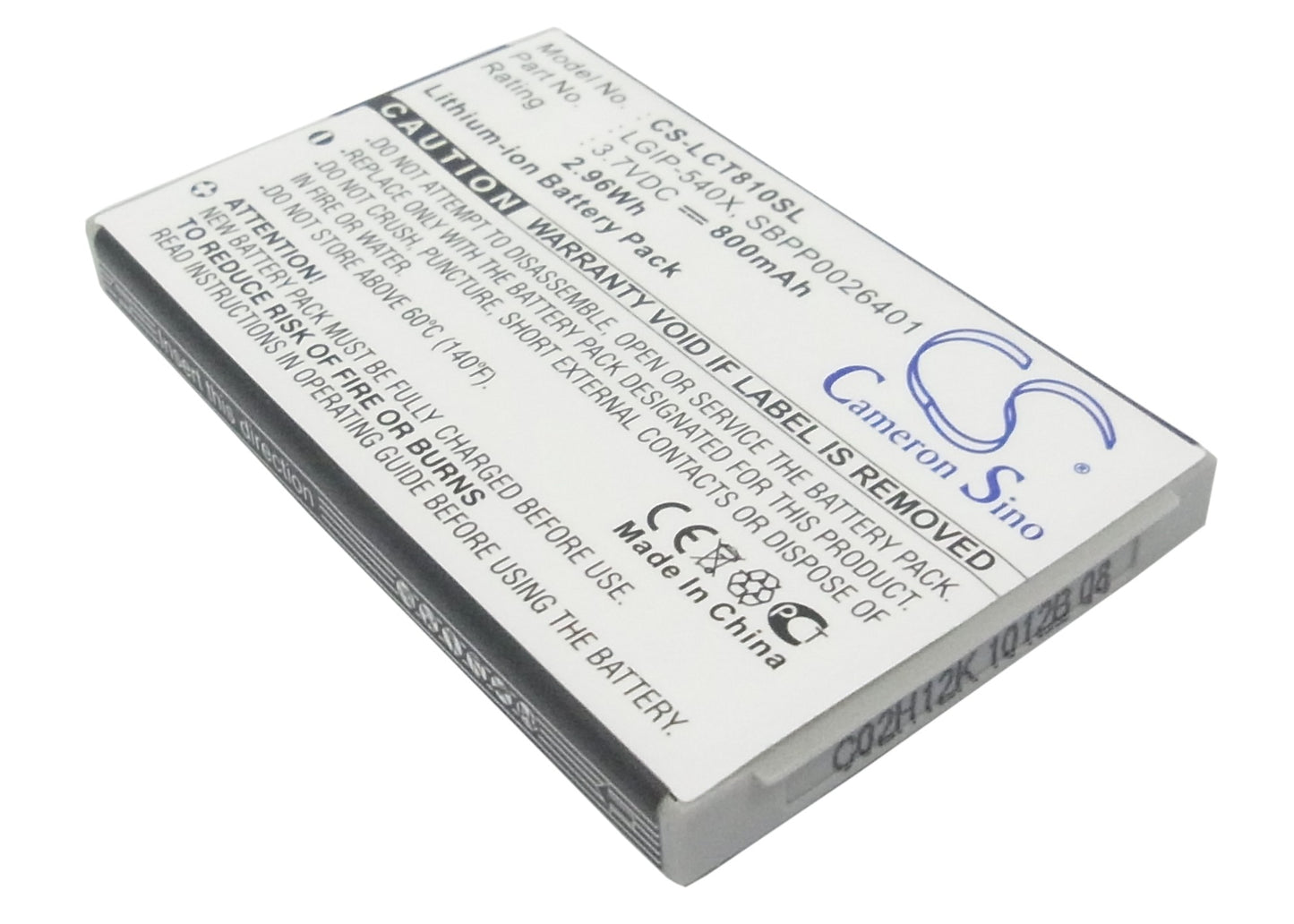 3.7V 800mAh Li-ion Mobile/SmartPhone Battery for LG