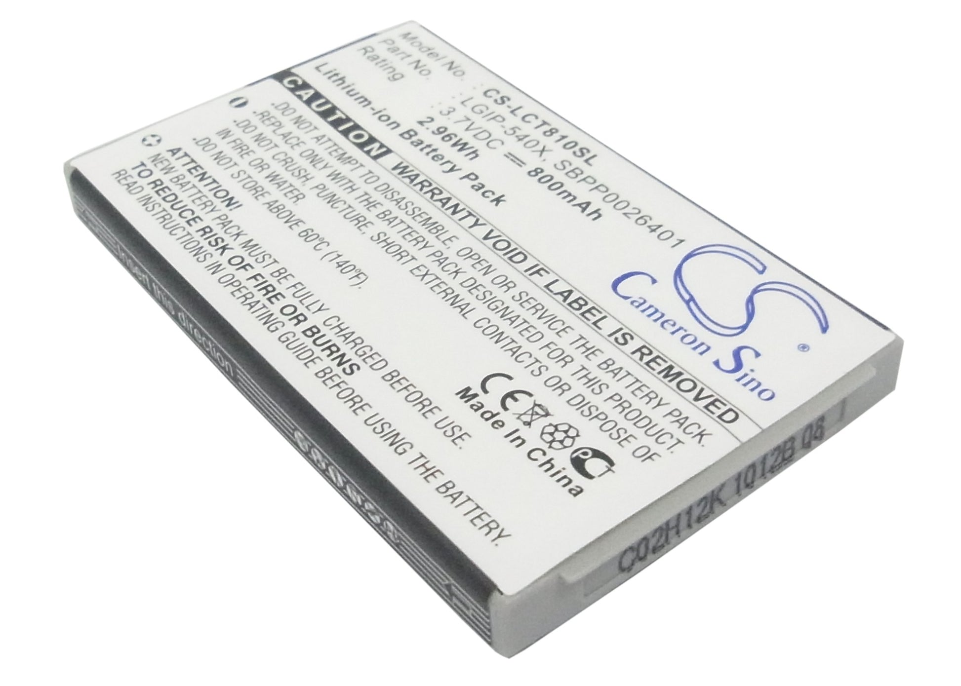 3.7V 800mAh Li-ion Mobile/SmartPhone Battery for LG