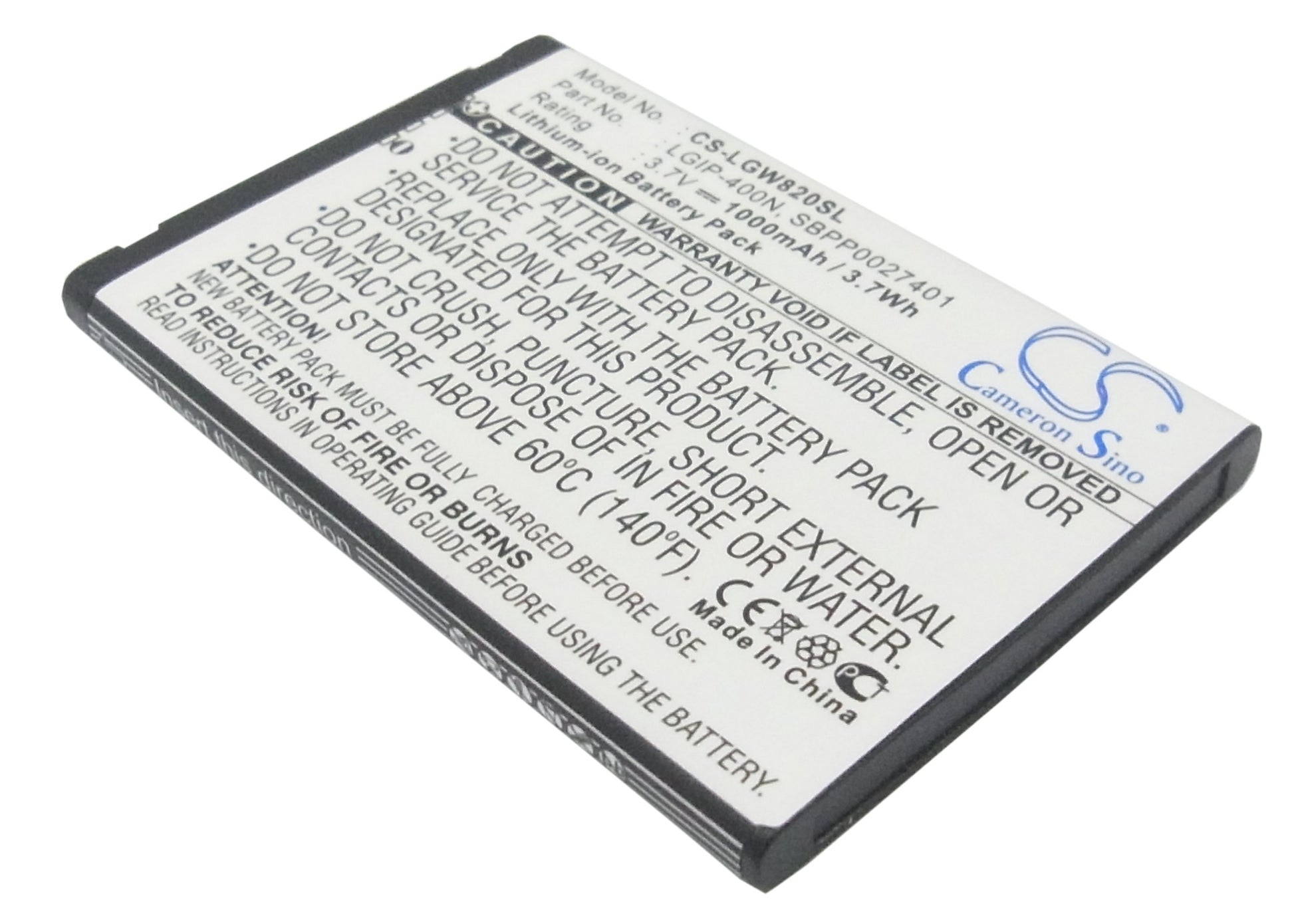 3.7V 1000mAh Li-ion Mobile/SmartPhone Battery for LG
