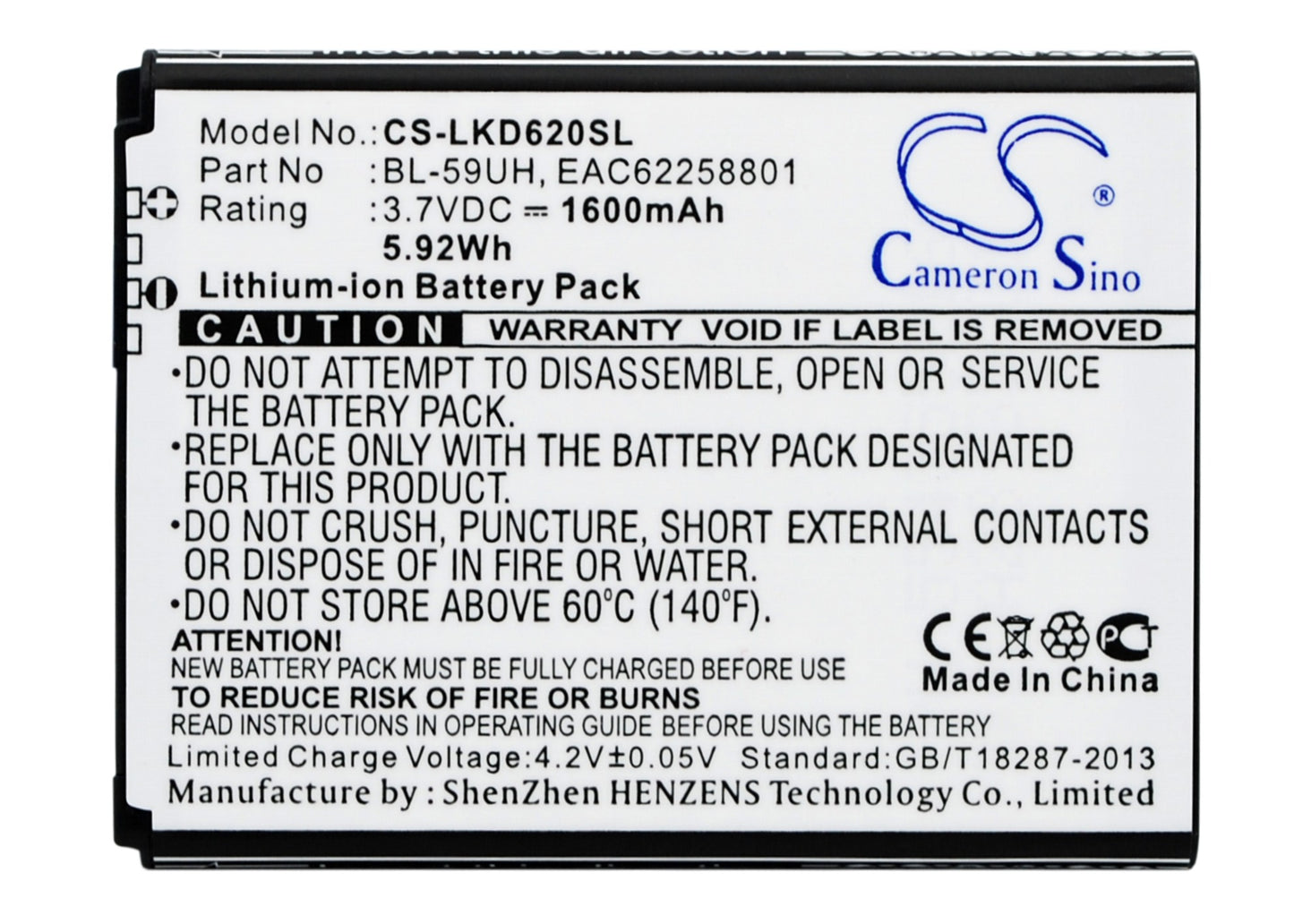 CS-LKD620SL Replacement Battery – Compatible with D315, D320, D620, D620J, D620K, D620R, G2 mini, Optimus G2 Mini