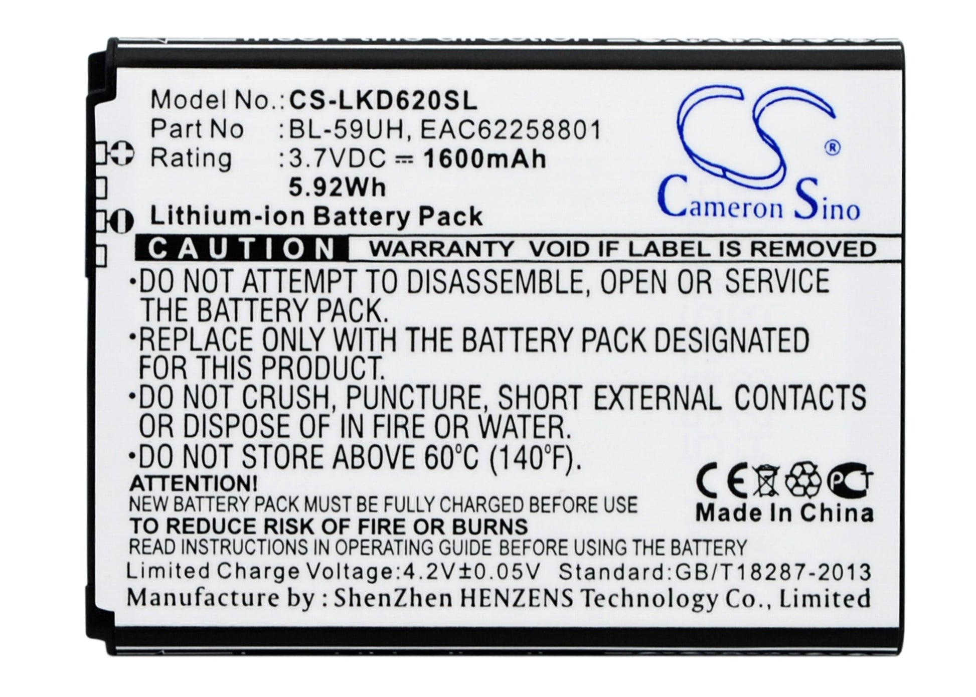 CS-LKD620SL Replacement Battery – Compatible with D315, D320, D620, D620J, D620K, D620R, G2 mini, Optimus G2 Mini