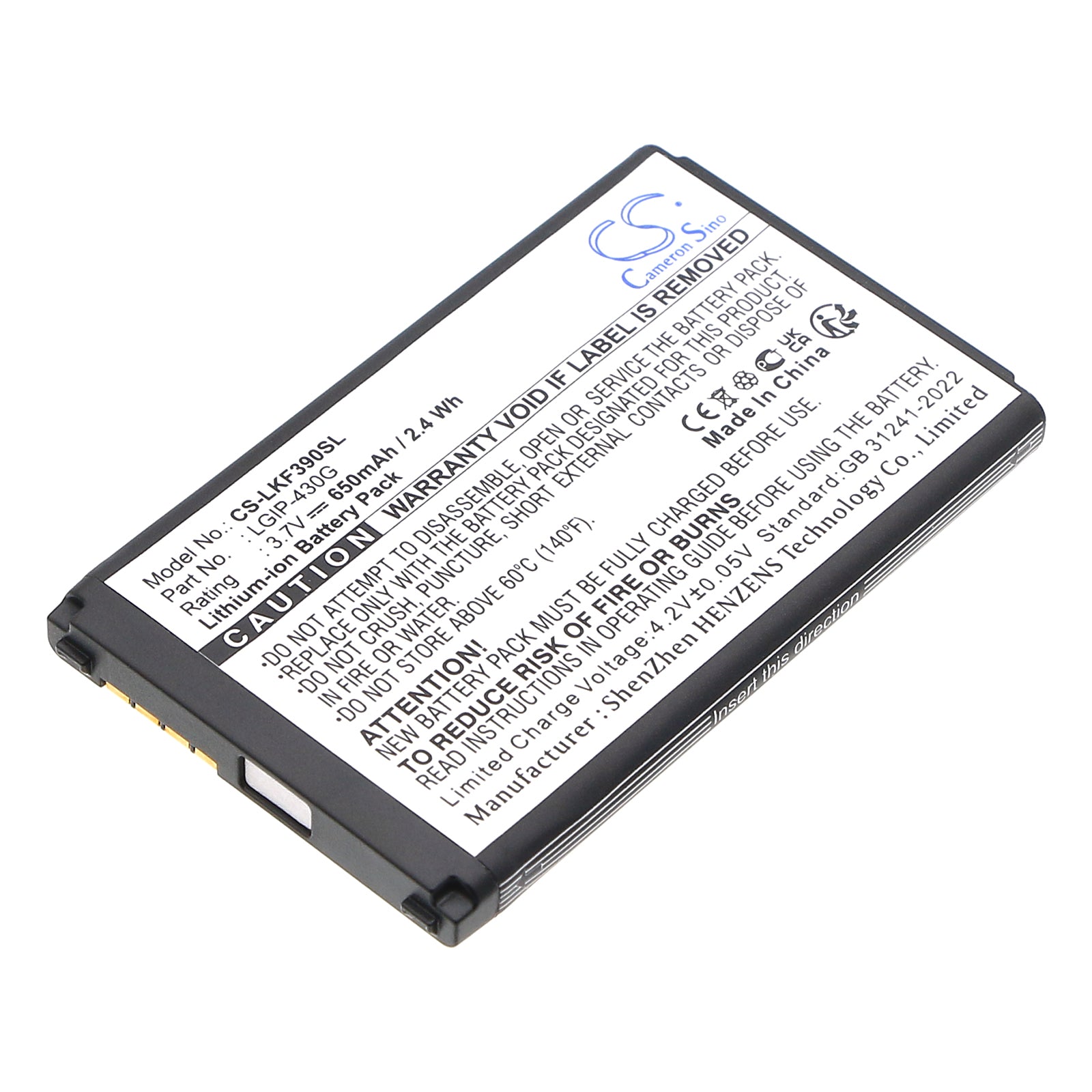 3.7V 650mAh/2.41Wh Li-ion Mobile/SmartPhone Battery for LG