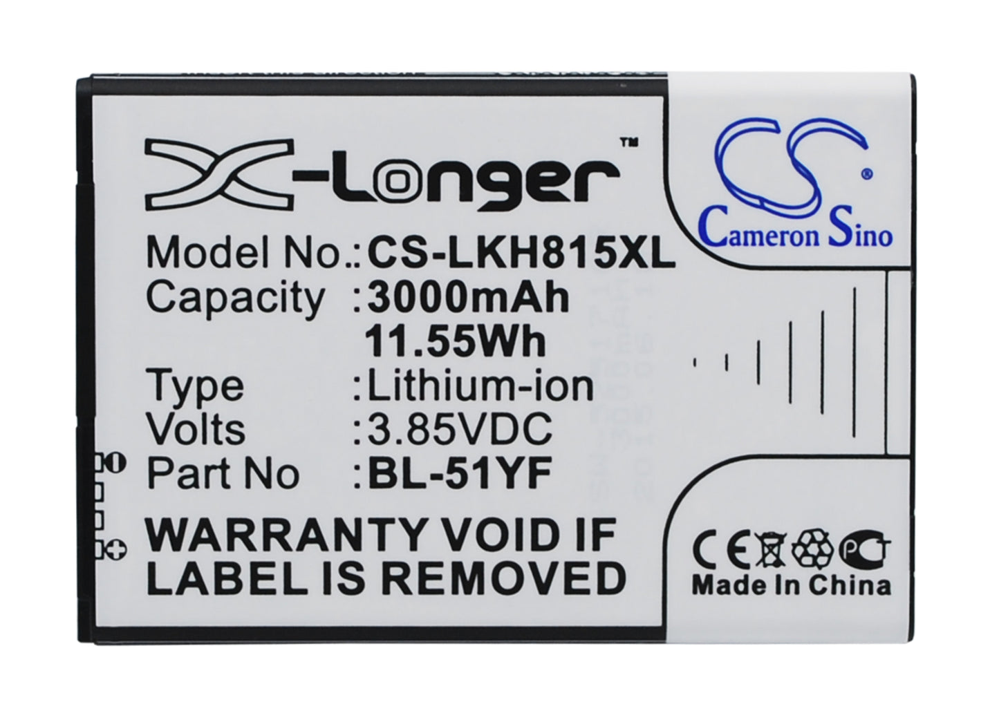3.85V 3000mAh/11.55Wh Li-ion Mobile/SmartPhone Battery for LG
