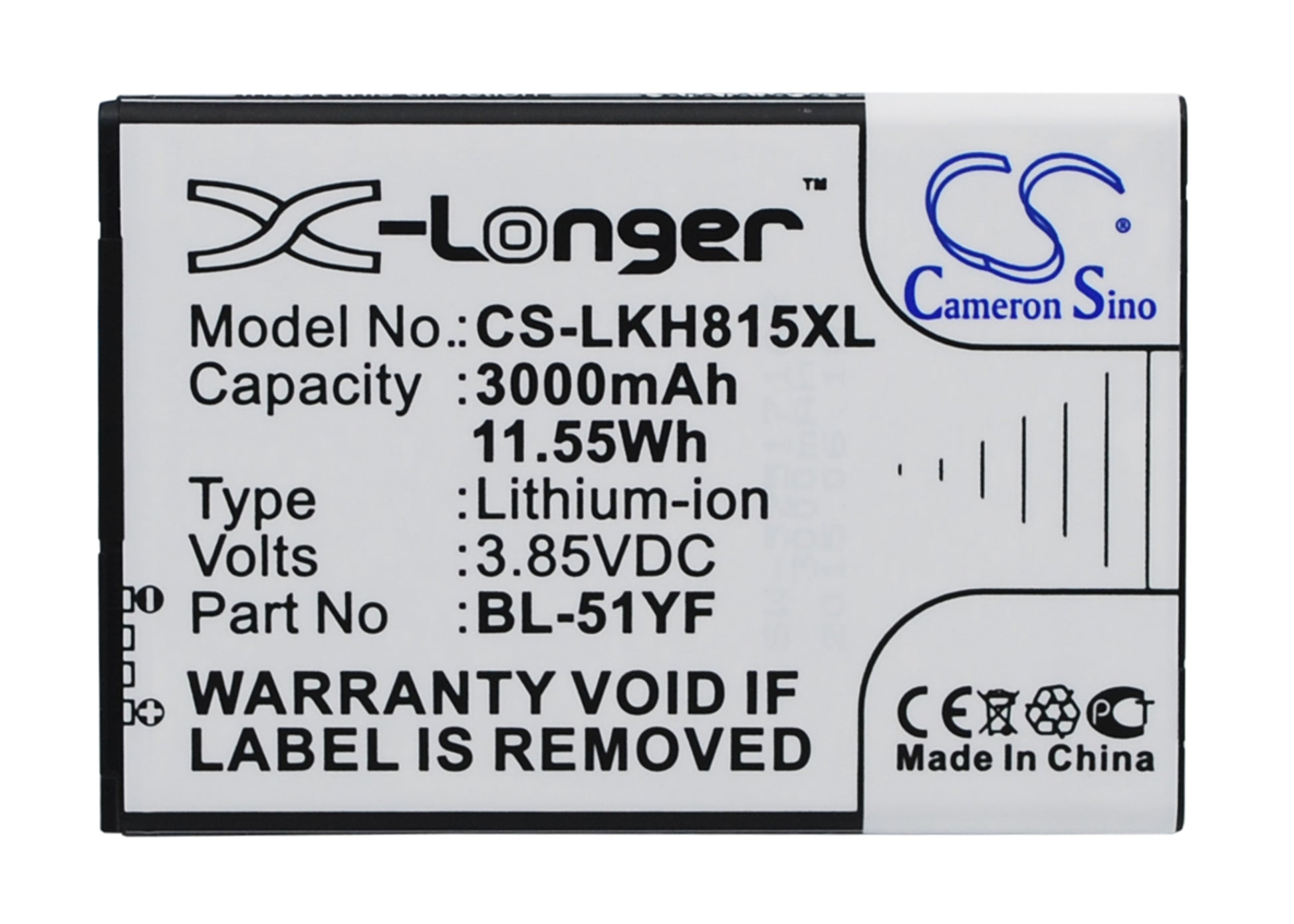 3.85V 3000mAh/11.55Wh Li-ion Mobile/SmartPhone Battery for LG