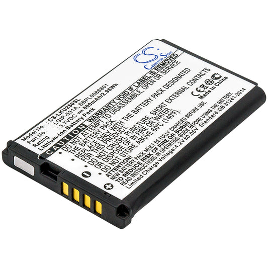 3.7V 800mAh Li-Ion REPLACEMENT BATTERY FOR LG LGIP-531A SBPL0088801