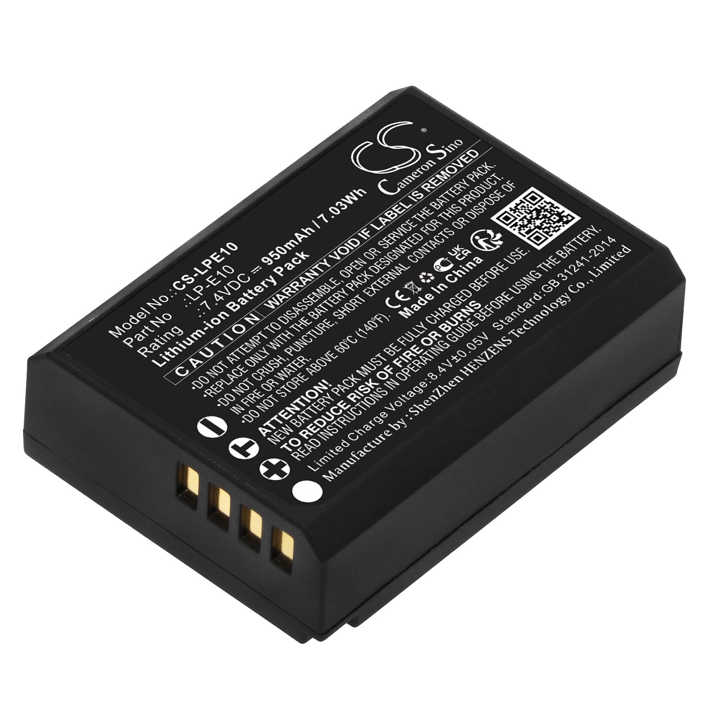 7.4V 950mAh/7.03Wh Li-ion Camera Battery for Canon