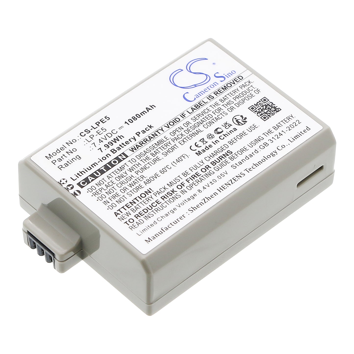 7.4V 1080mAh/7.99Wh Li-ion Camera Battery for Canon