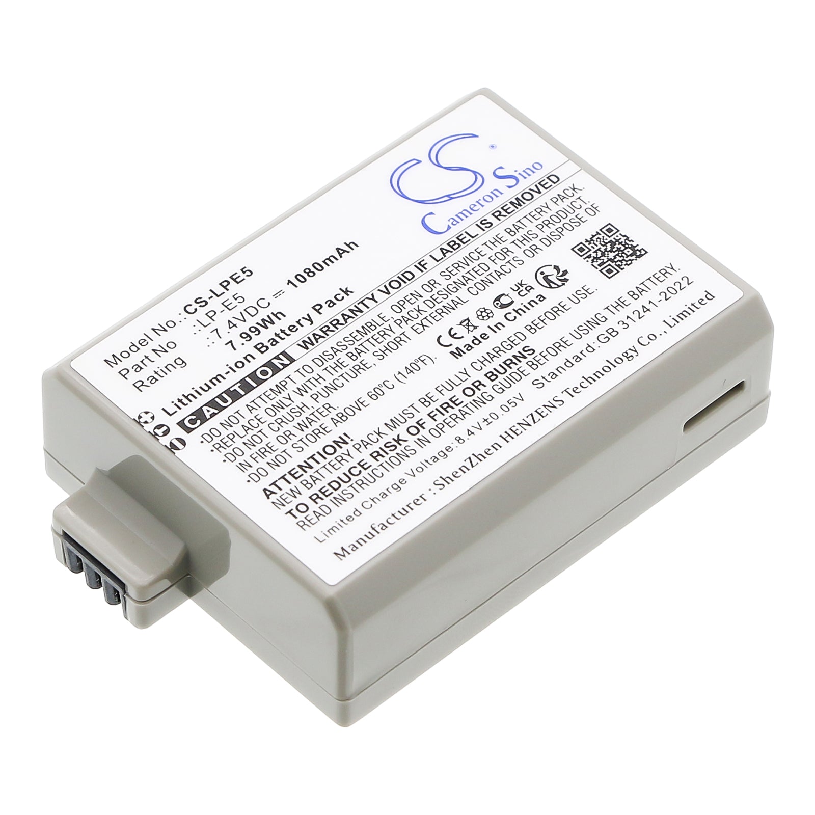 7.4V 1080mAh/7.99Wh Li-ion Camera Battery for Canon